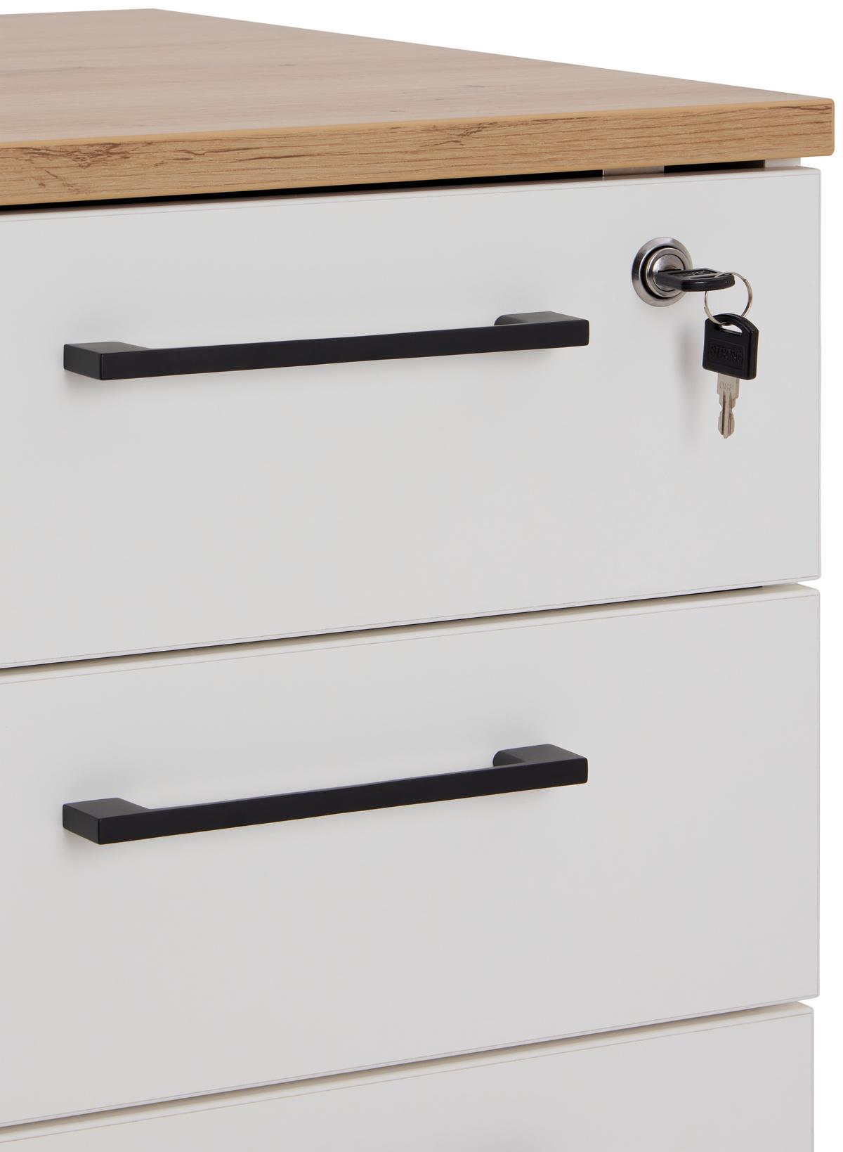 Rollcontainer  Weiss Eiche Dekor, Abschließbar - Eichefarben/Weiß, MODERN, Holzwerkstoff (43/58.4/55.3cm)