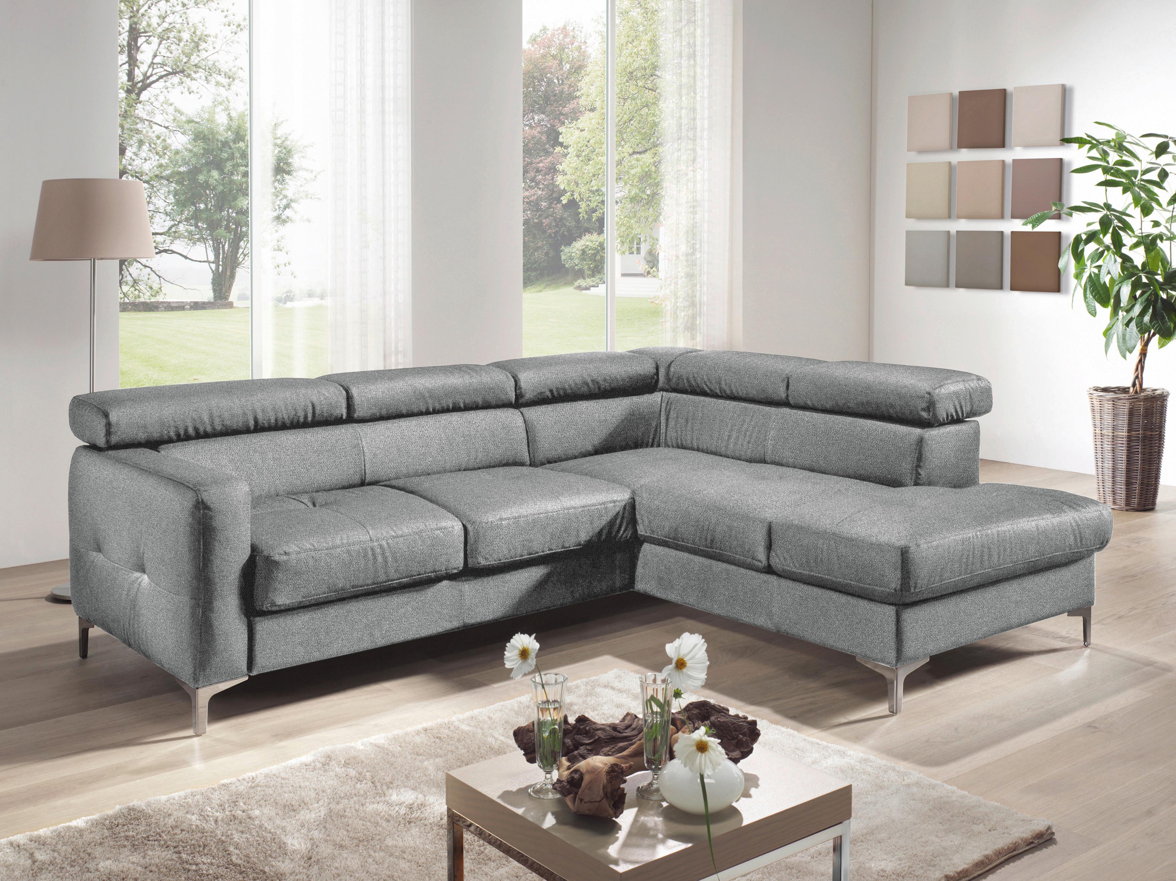 Ecksofa Sammy Grau - Chromfarben/Grau, Design, Textil (242/207cm) - Livetastic