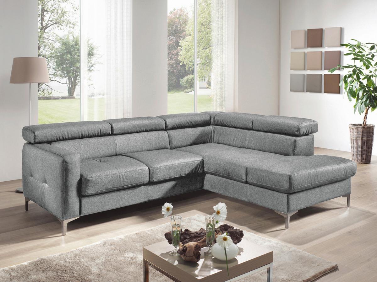 Ecksofa Sammy Grau - Chromfarben/Grau, Design, Textil (242/207cm) - Livetastic