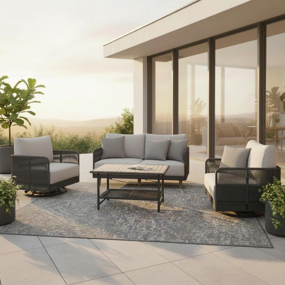 Záhradní sedací souprava MALIA - tmavě šedá/světle šedá, Moderní, kov/dřevo (146/60/72cm) - Bessagi Garden