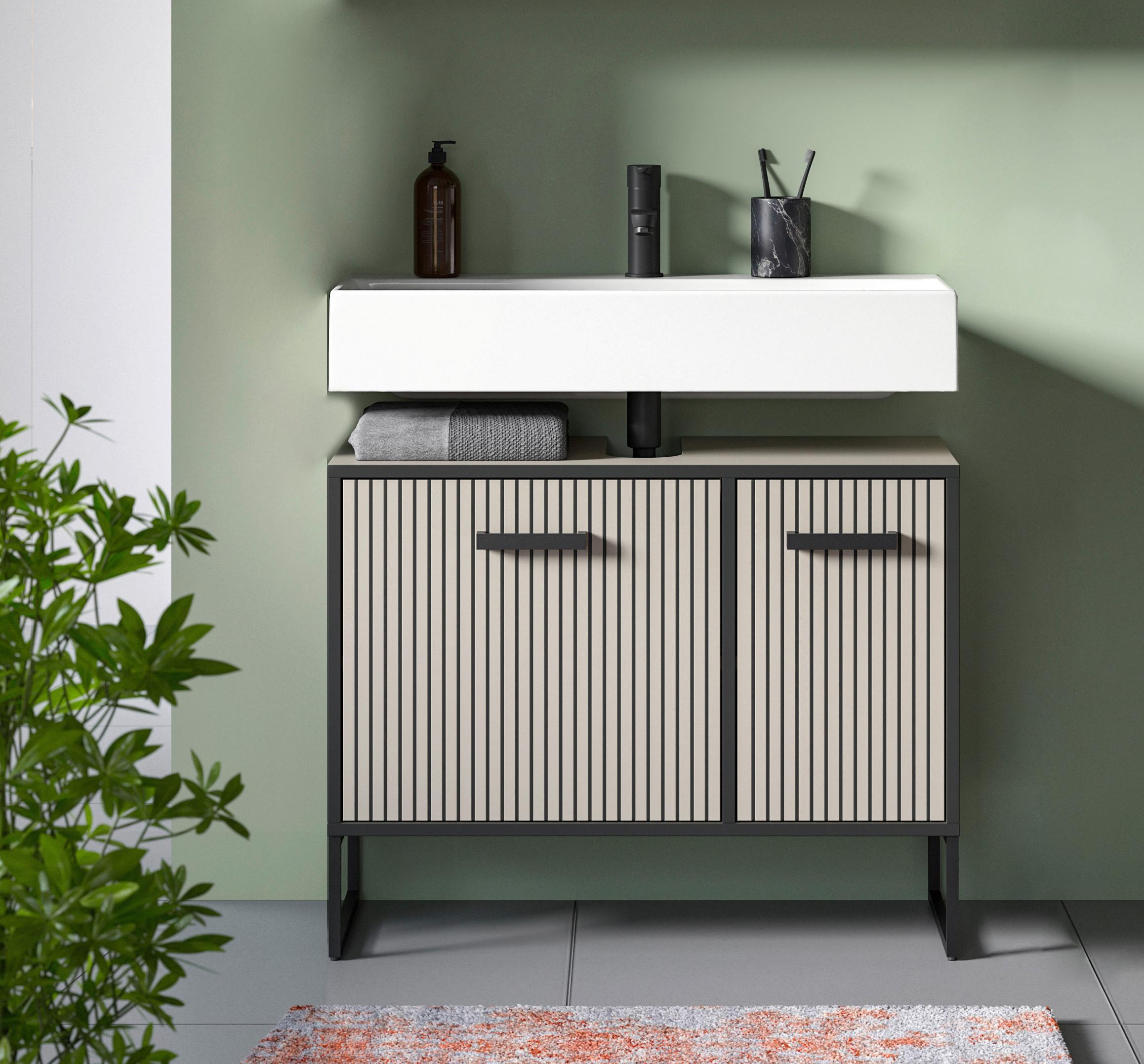 Waschbeckenunterschrank Bagno Kaschmir B: 80 Cm - Kaschmir/Schwarz, MODERN, Holzwerkstoff (80/63/36cm) - MID.YOU