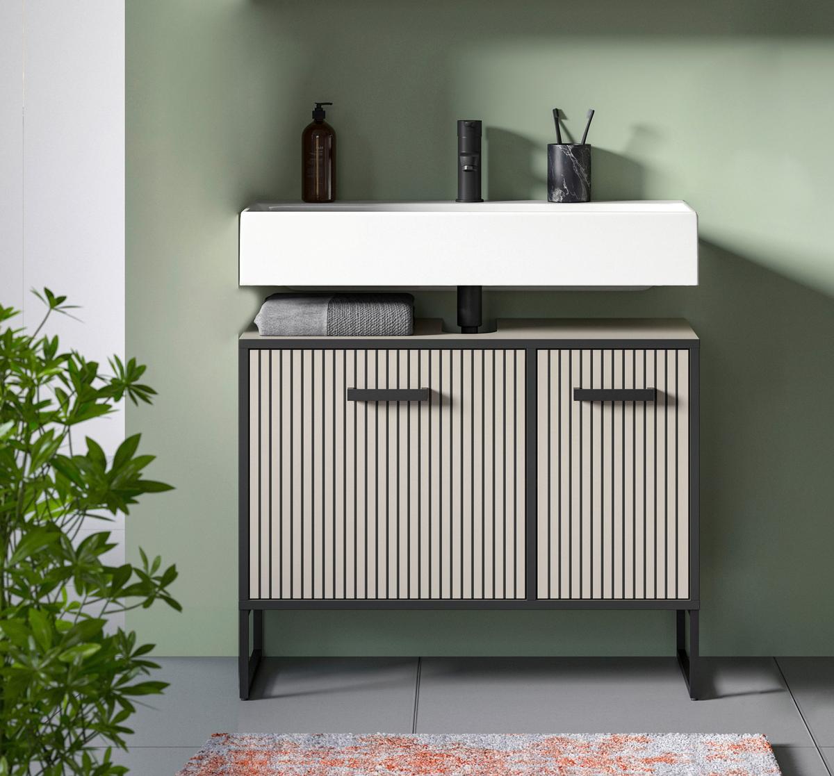 Waschbeckenunterschrank Bagno Kaschmir B: 80 Cm - Kaschmir/Schwarz, MODERN, Holzwerkstoff (80/63/36cm) - MID.YOU