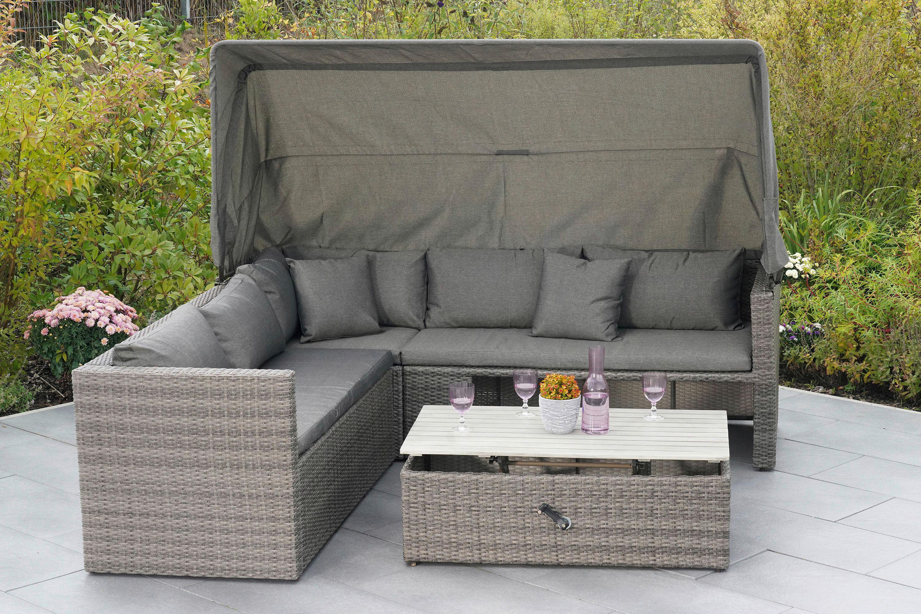 Loungegarnitur 3-tlg. Sanmarco Holz/metall/textil Mit Kissen - Hellgrau/Grau, KONVENTIONELL, Holz/Kunststoff (250/150/168cm) - Gardenson