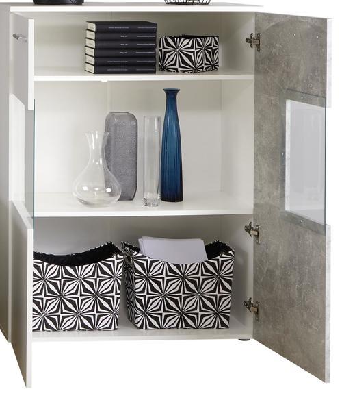 Wohnkombination Modern 4-Teilig + Led Vulcan, Betonoptik/Weiß