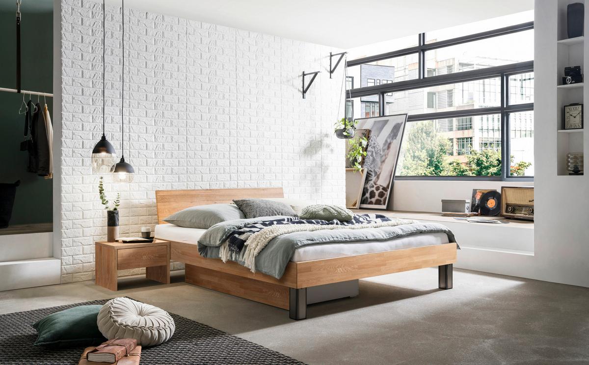 Bett Lodi Eiche Bianco 200x200 Cm - Eiche Bianco/Eichefarben, Natur, Holz (200/200cm) - Hasena