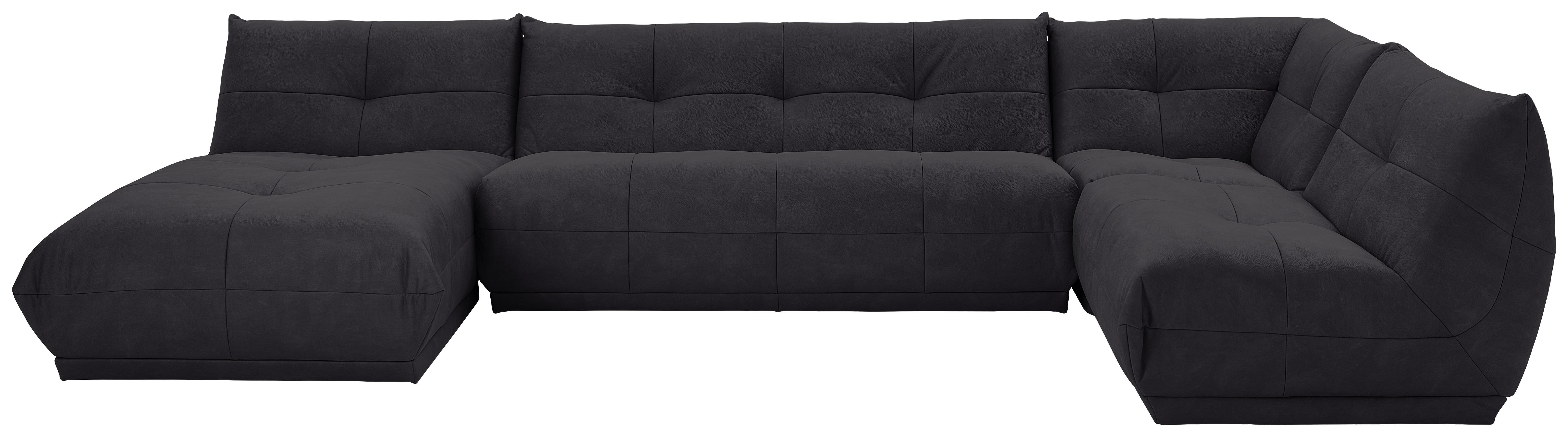 Wohnlandschaft Giselle Schwarz Lederlook - Schwarz, Trend, Textil (185/390/210cm) - Livetastic