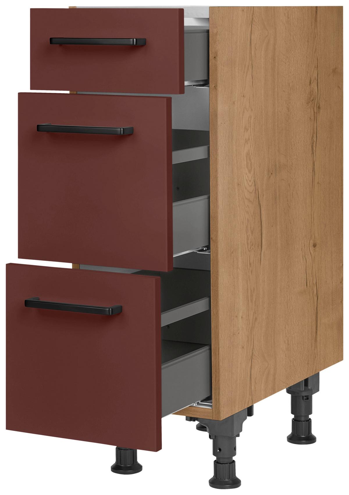 Schubkastenunterschrank Easytouch - Eichefarben/Rot, MODERN, Holzwerkstoff (30/87/56cm) - Nobilia