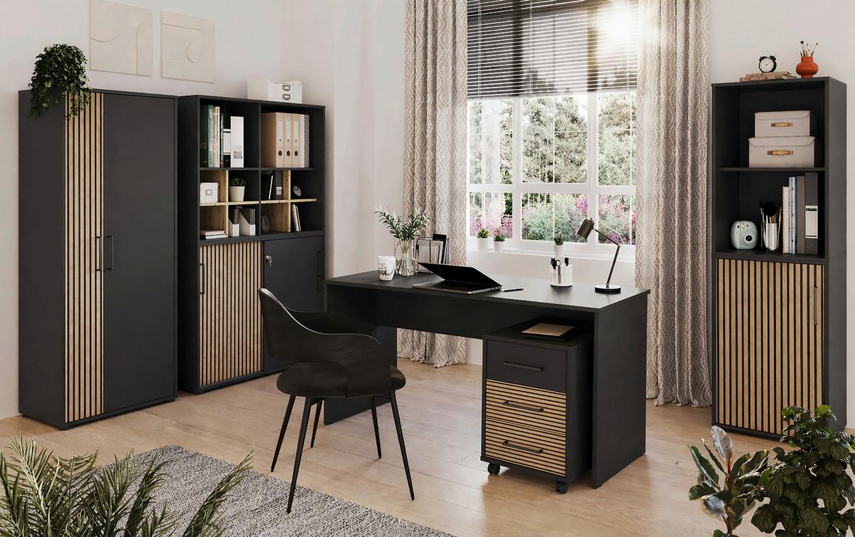 SCHREIBTISCH Hank Schwarz L: 144cm - Schwarz, MODERN, Holzwerkstoff (144/65/73,6cm) - MID.YOU