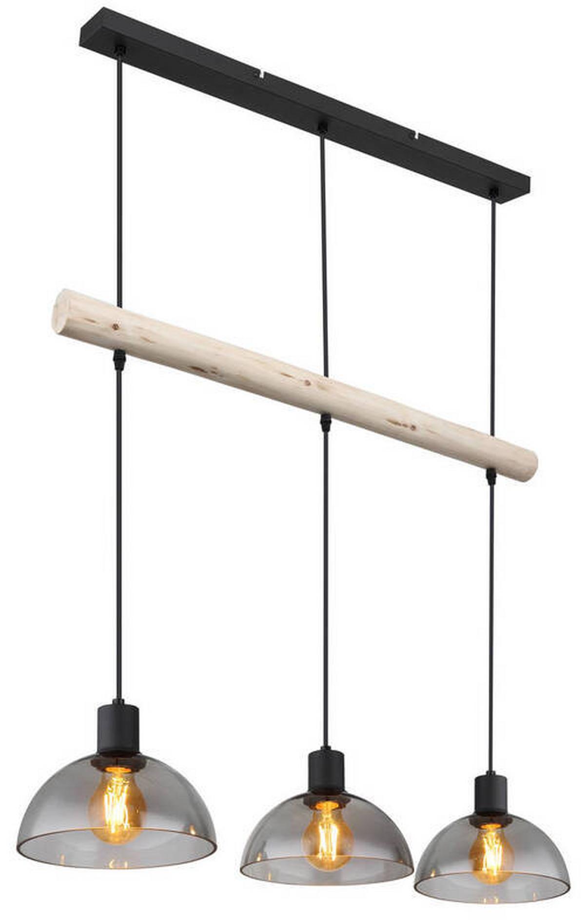 Hängeleuchte 15535-3h - Schwarz/Naturfarben, Natur, Glas/Holz (80/20/120cm) - Globo