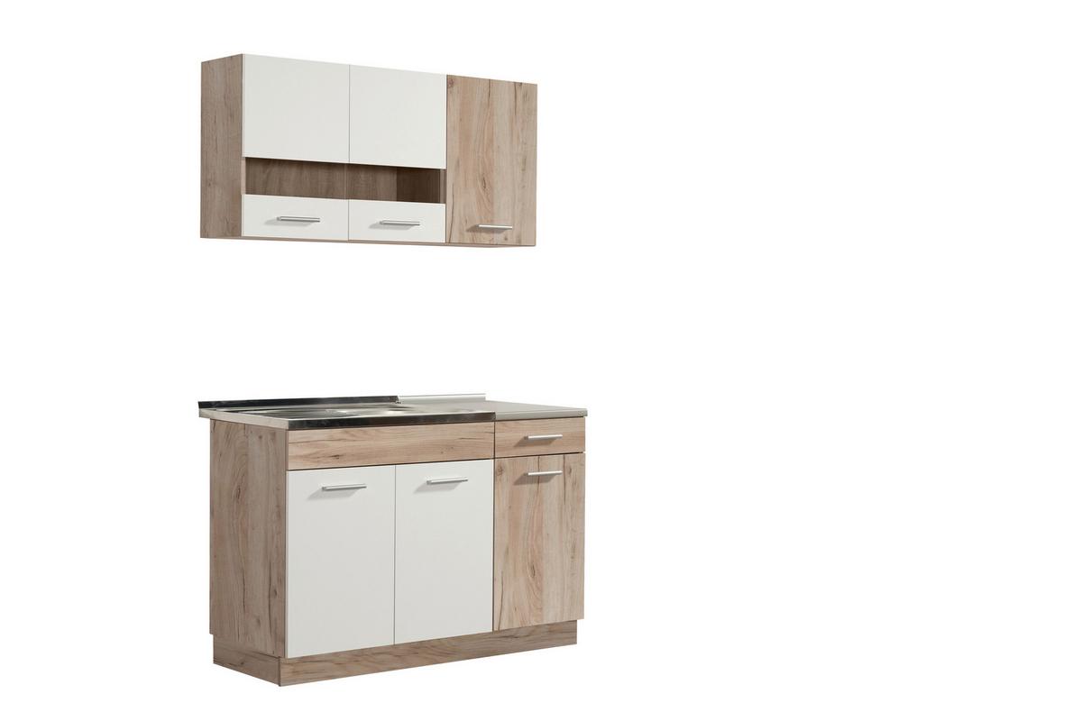 Konyhablokk Dalila - szürke tölgy/fehér, Basics, faalapú anyag (120/206,5/51,5cm)