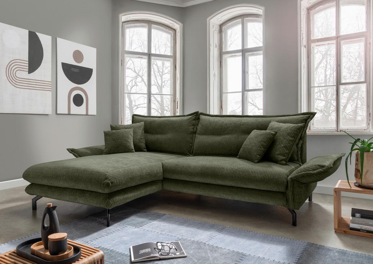 Ecksofa Lava - Schwarz/Olivgrün, Design, Textil (180/255cm) - Livetastic