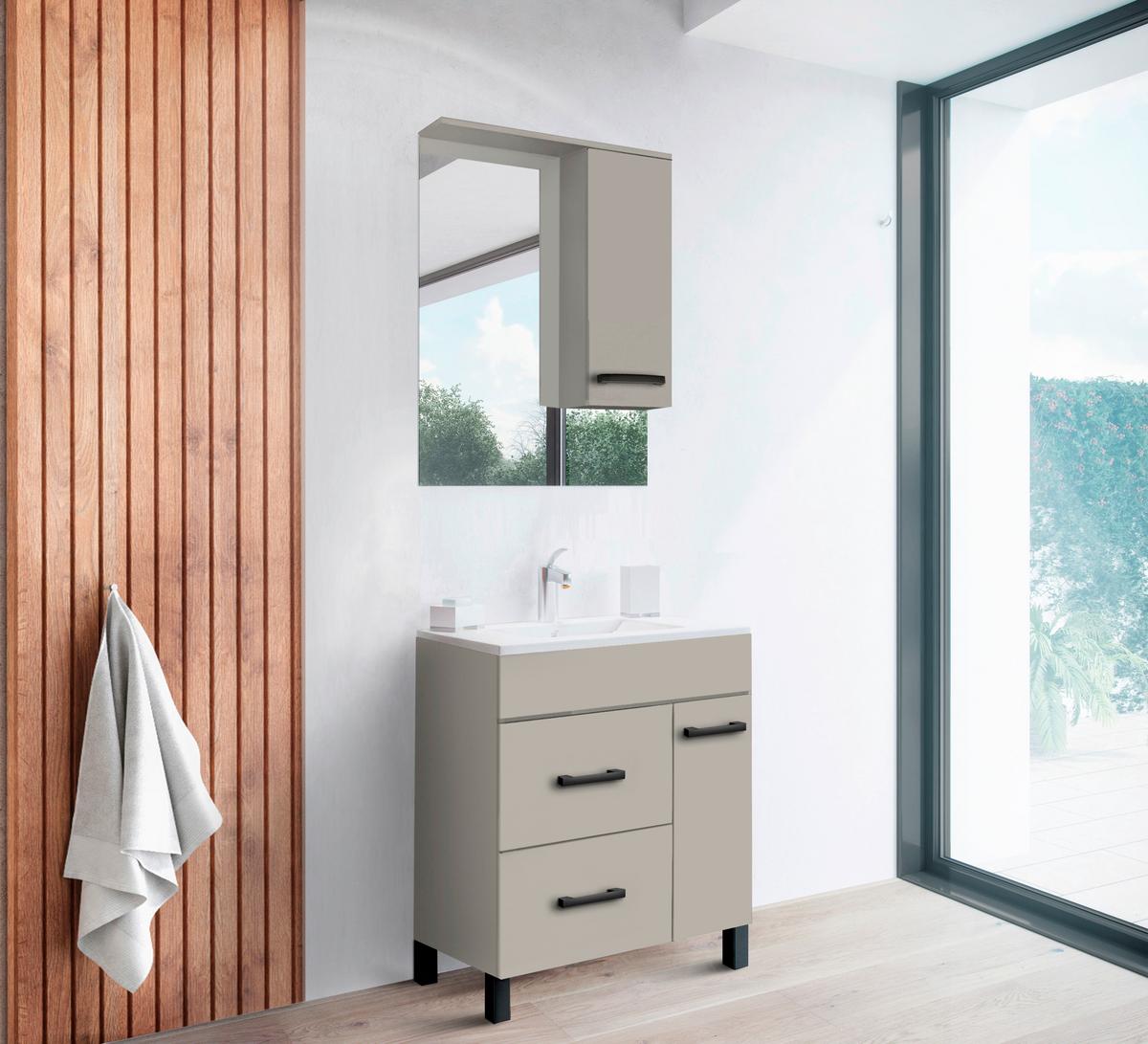 Fürdőszobablokk Elena I - kasmírszínű/fehér, Basics, faalapú anyag (60/70-95/18,5cm)