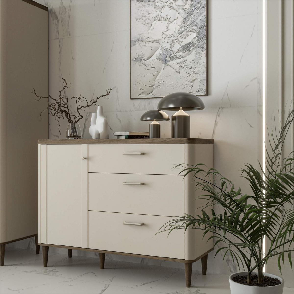 Komoda piesková/dub Valencia - piesková/farba duba, Modern, kompozitné drevo (120,1/91,7/41,2cm)