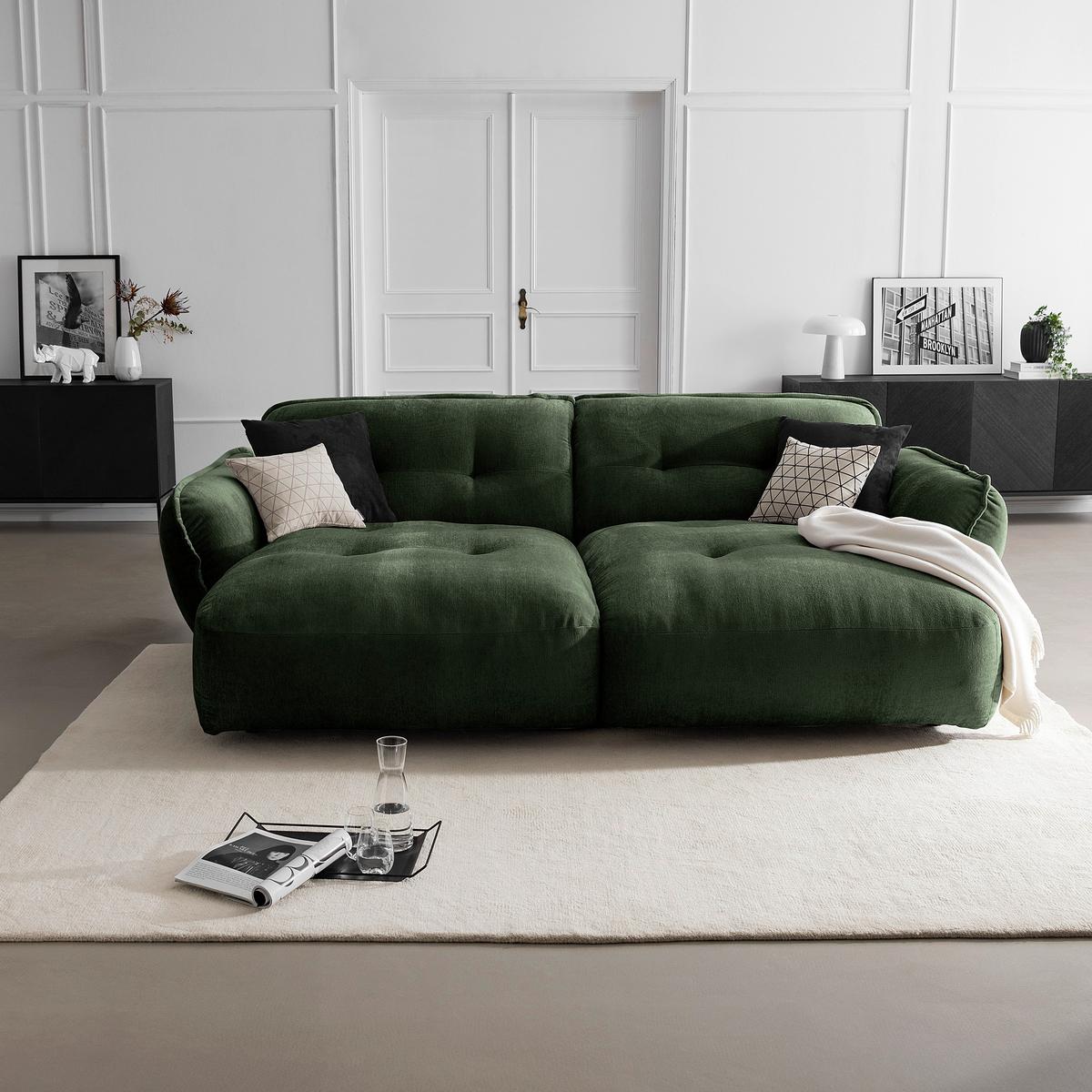 Bigsofa Fluffy, Dunkelgrün B: 285 Cm - Dunkelgrün/Schwarz, MODERN, Textil (285/87/184cm) - Trendmanufaktur