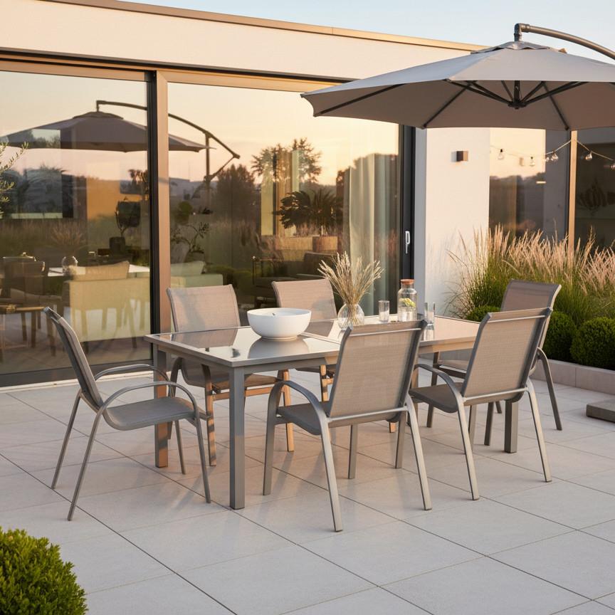 Gartenmöbel Set 7-Tlg. Amalfi aus Metall/Textil