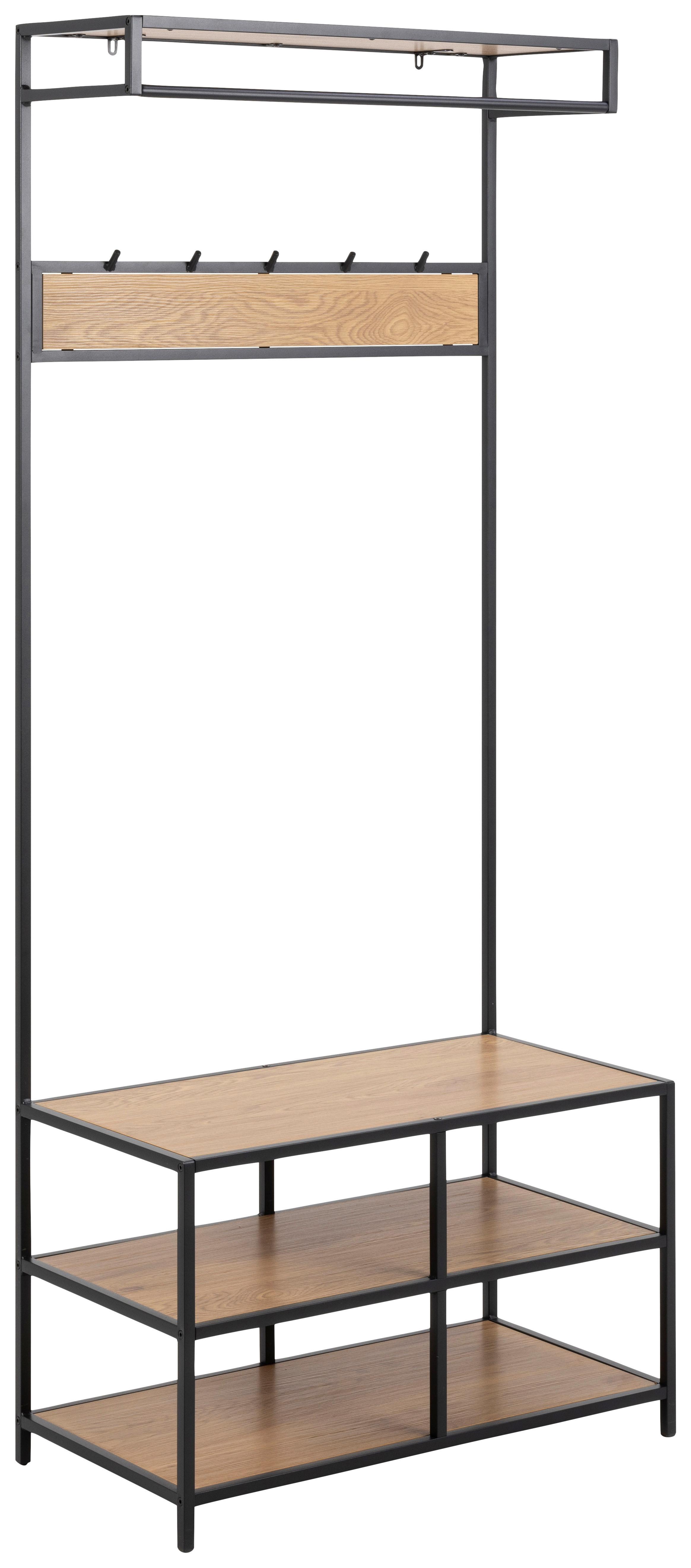 Predsieňový nábytok SEAFORD divý dub - čierna/divoký dub, Trend, kov/kompozitné drevo (77/185/40cm) - MID.YOU