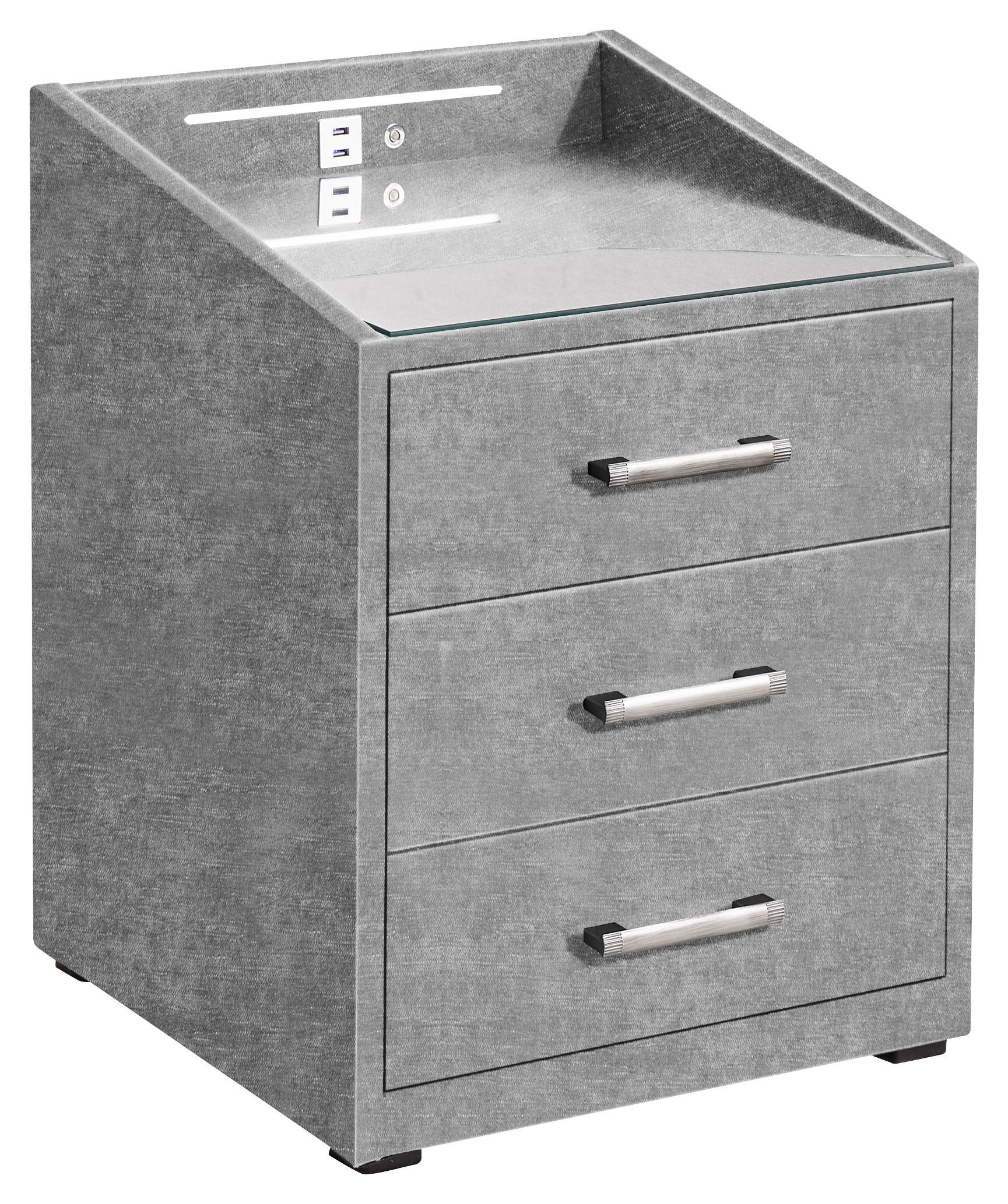 Noční stolek MOON potah ODIN GREY,v.61cm - šedá/černá, Moderní, kompozitní dřevo/textil (47/61/46cm)