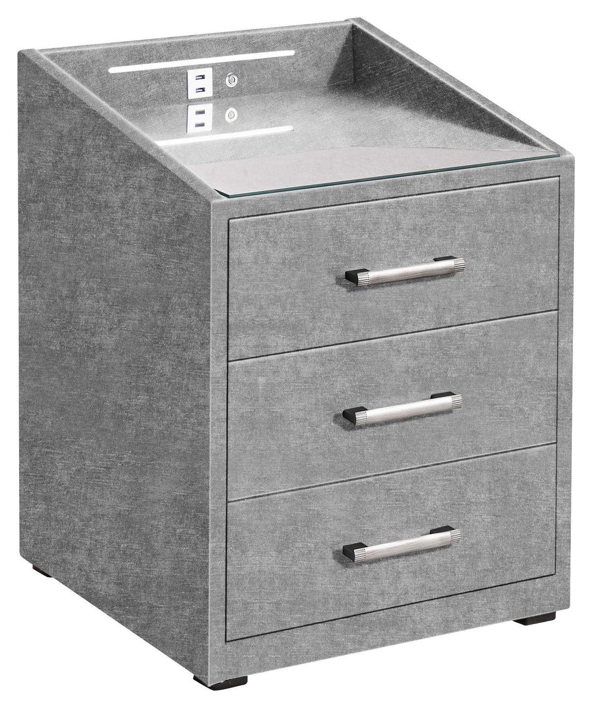 Noční stolek MOON potah ODIN GREY,v.61cm - šedá/černá, Moderní, kompozitní dřevo/textil (47/61/46cm)