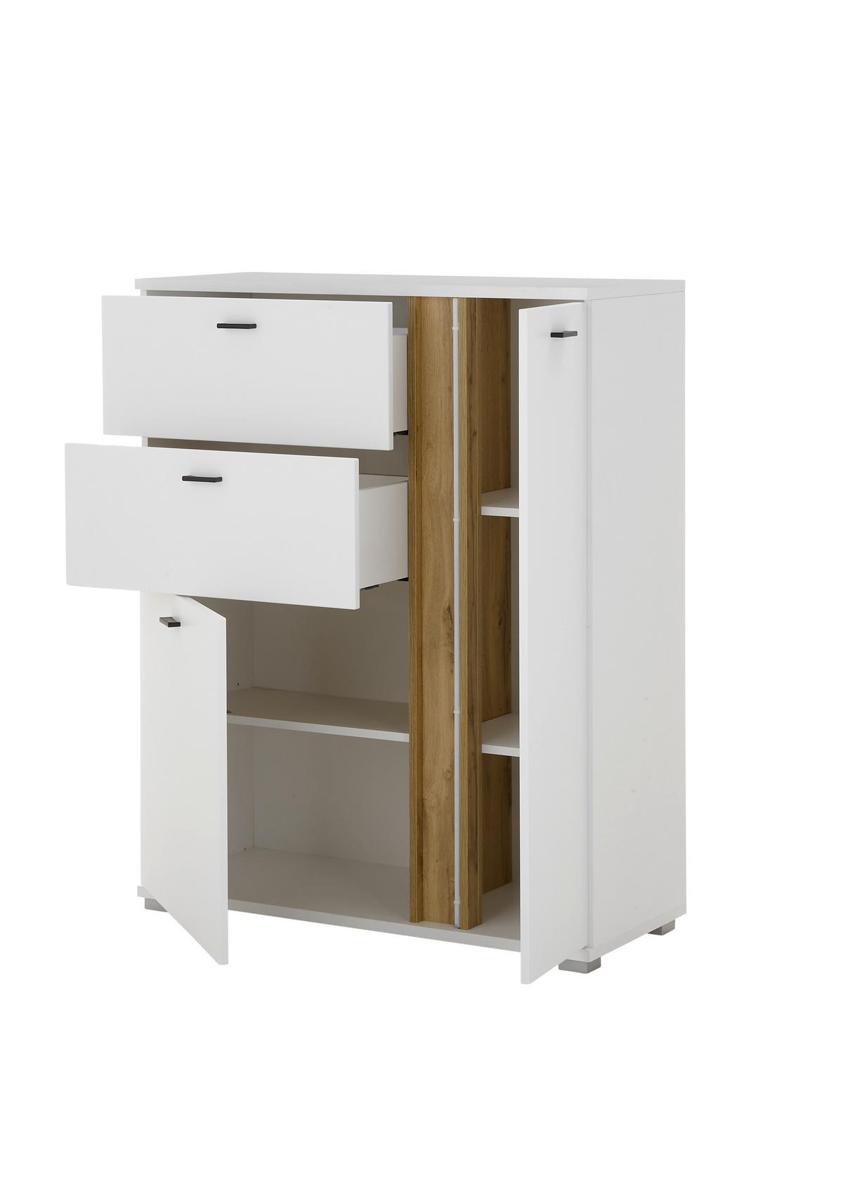 Highboard Long Island Weiß/Eiche Wotan B: 100 cm - Silberfarben/Eiche Wotan, Design, Holzwerkstoff (100/125/42cm) - MID.YOU