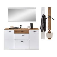 Garderobe Fresno Weiß/Eiche Artisan, B: 222 cm - Schwarz/Weiß, Design, Glas/Holzwerkstoff (222/180/34cm) - Livetastic
