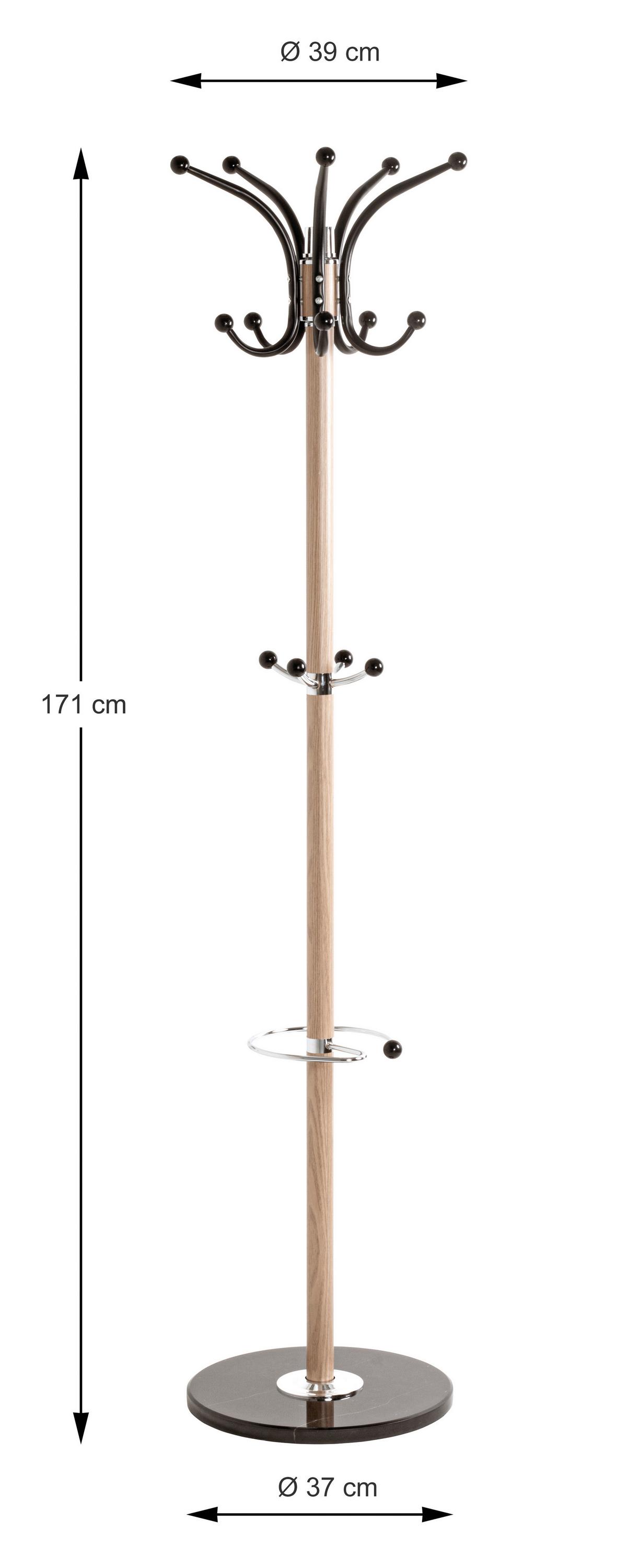 ŠATNÍ STOJAN MUCKI - černá/barvy dubu, Moderní, kov/kámen (39/171cm) - Mömax