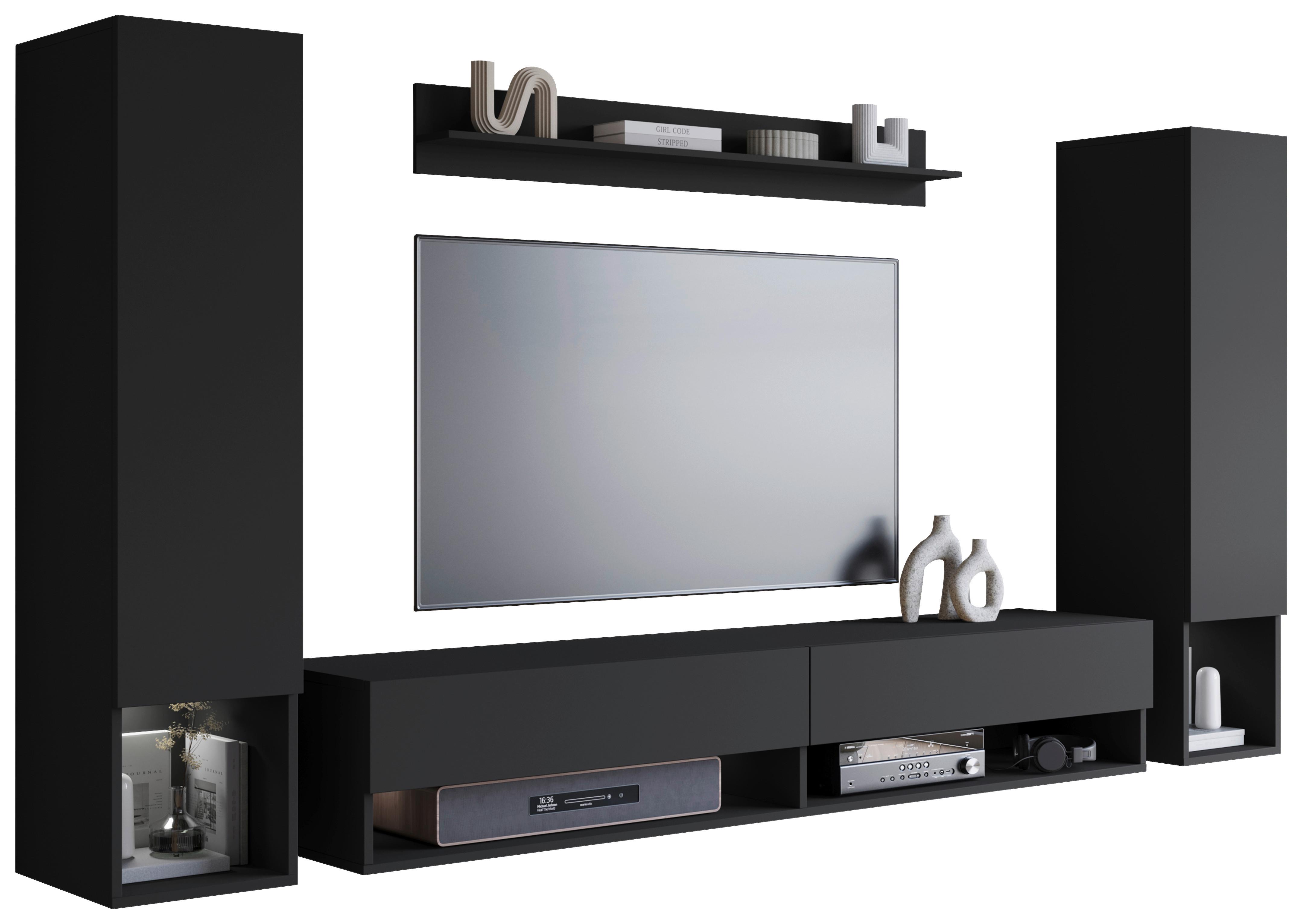 OBÝVACÍ STĚNA AMADEO II SCHWARZ - černá, Basics, kompozitní dřevo (245cm) - P & B