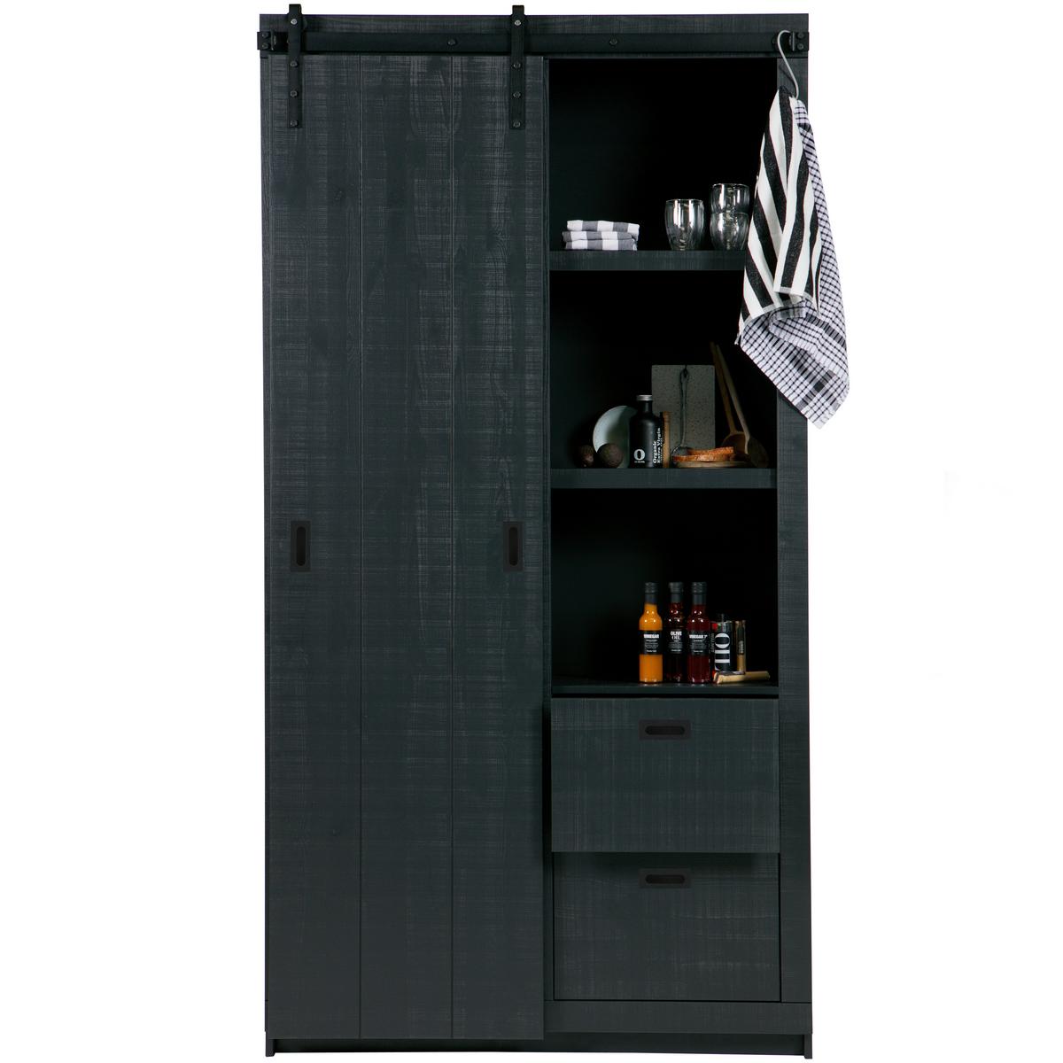 Mehrzweckschrank Slide Barn Schwarz B: 122 cm - Schwarz, Design, Holz (122/230/37cm) - Livetastic