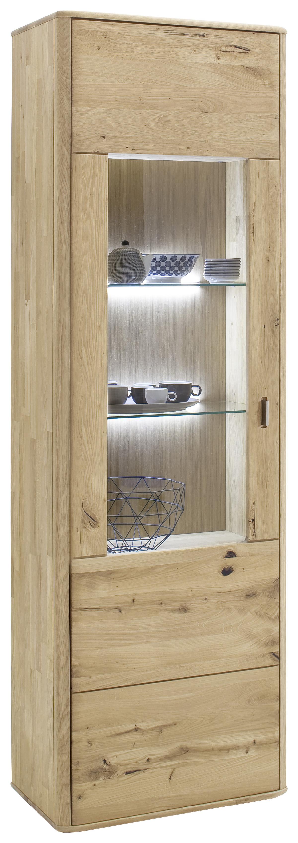 Vitrine Ravello B: 66 cm Massiv Eichefarben - Eichefarben, Design, Glas/Holz (66/208/38cm) - Livetastic