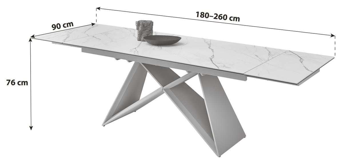 Jídelní stůl keramika 180-260x90cm - bílá/béžová, Moderní, kov/keramika (180-260/76/90cm) - MID.YOU