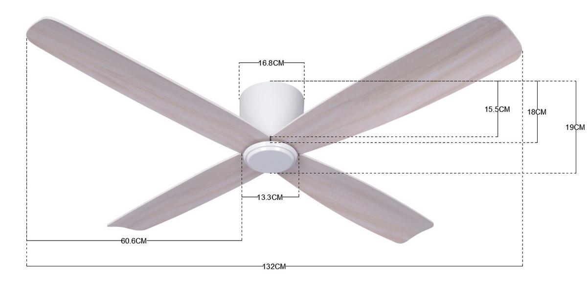 Deckenventilator Lucci Air Fraser 4 Flügel, Geräuscharm - Weiß/Sonoma Eiche, Design, Holzwerkstoff/Kunststoff (132/20cm) - P & B