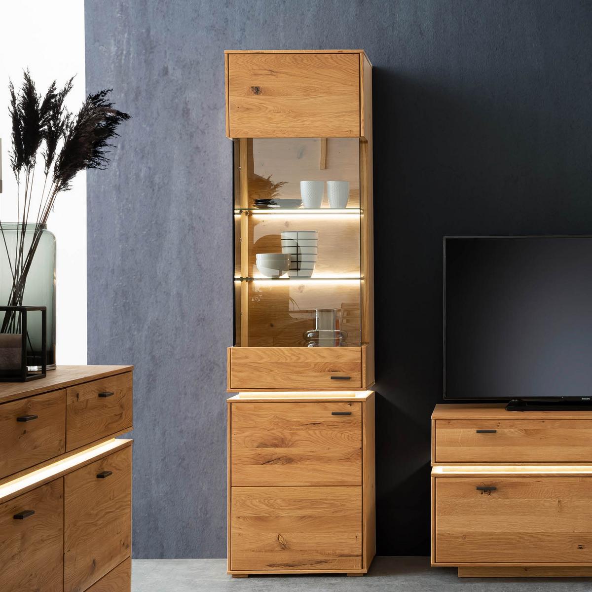 Wohnkombination Massiv 3-Tlg. Como Wildeiche - Wildeiche, Natur, Glas/Holz (246/202/51cm) - MID.YOU