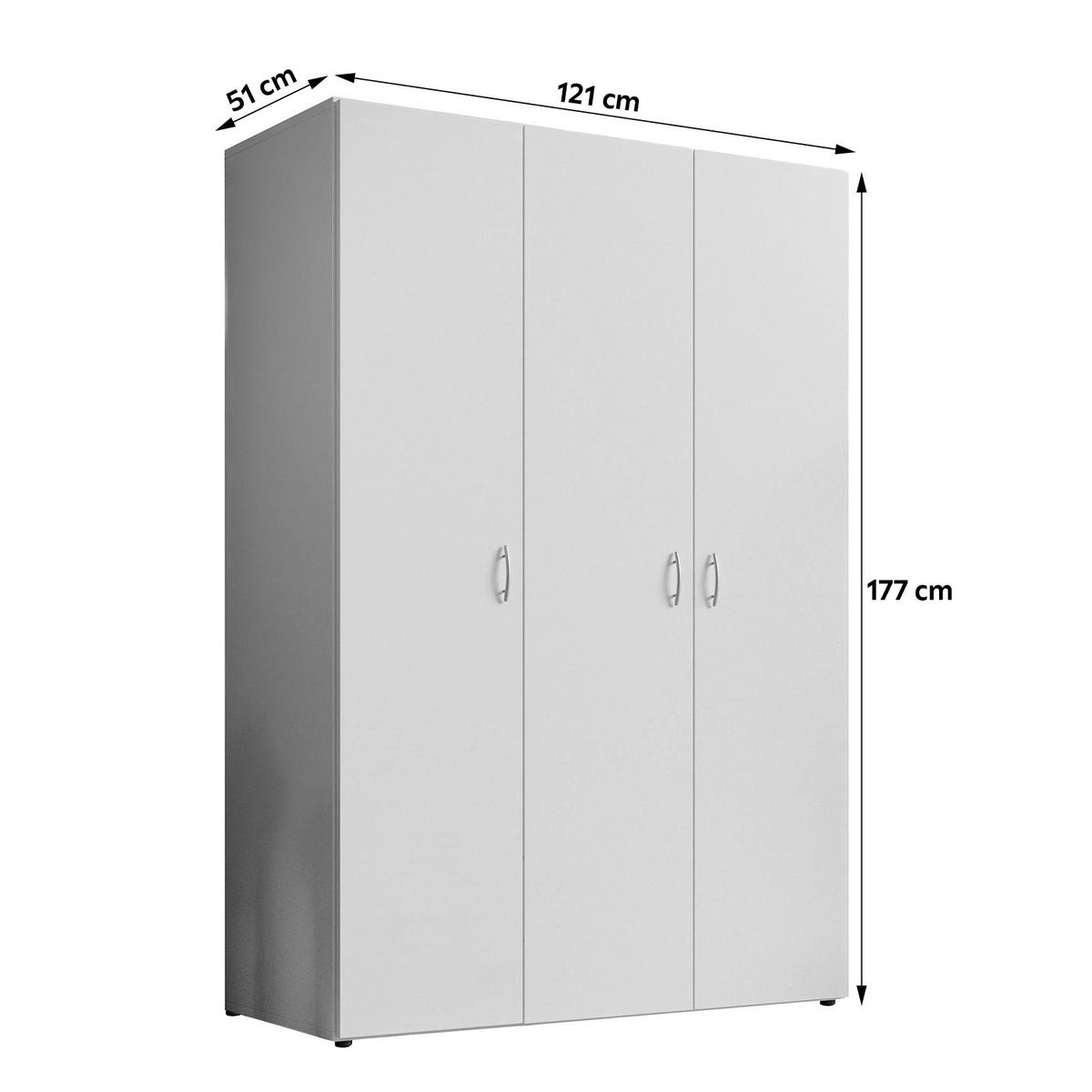 Kleiderschrank B: 121 cm Joe Weiß - Weiß, Basics, Holzwerkstoff (121/177/51cm)