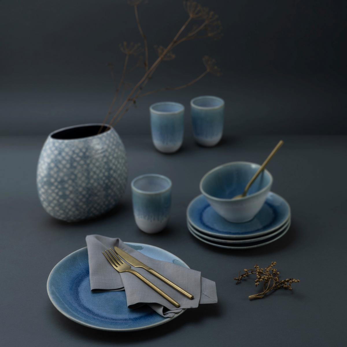 Kombinovaný servis Aquarius modrý, 16 dielny pre 4 osoby - modrá/biela, Trend, keramika (41/35/34cm) - Creatable
