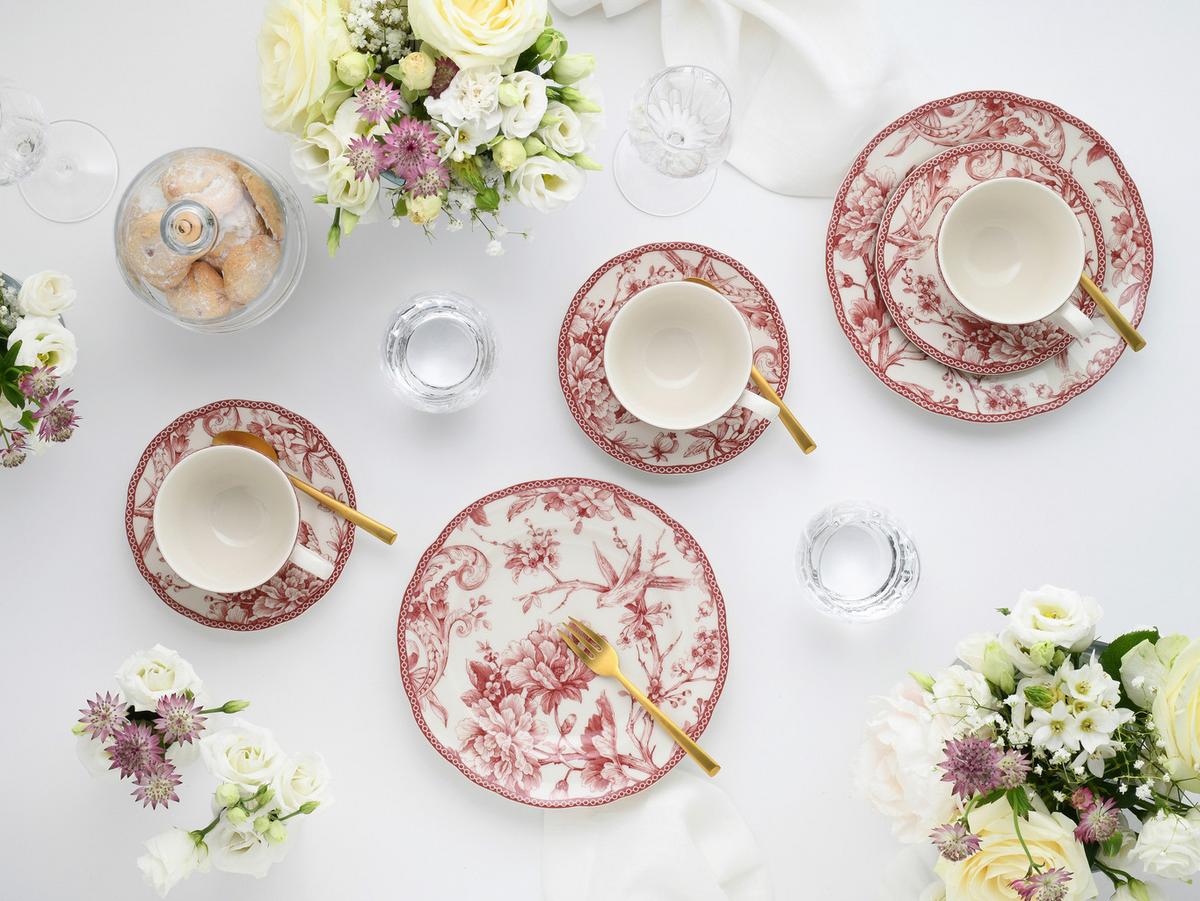 Kaffeeservice Keramik, Weiß/Bordeaux, 12--Teilig - Bordeaux/Weiß, Basics, Keramik - Creatable