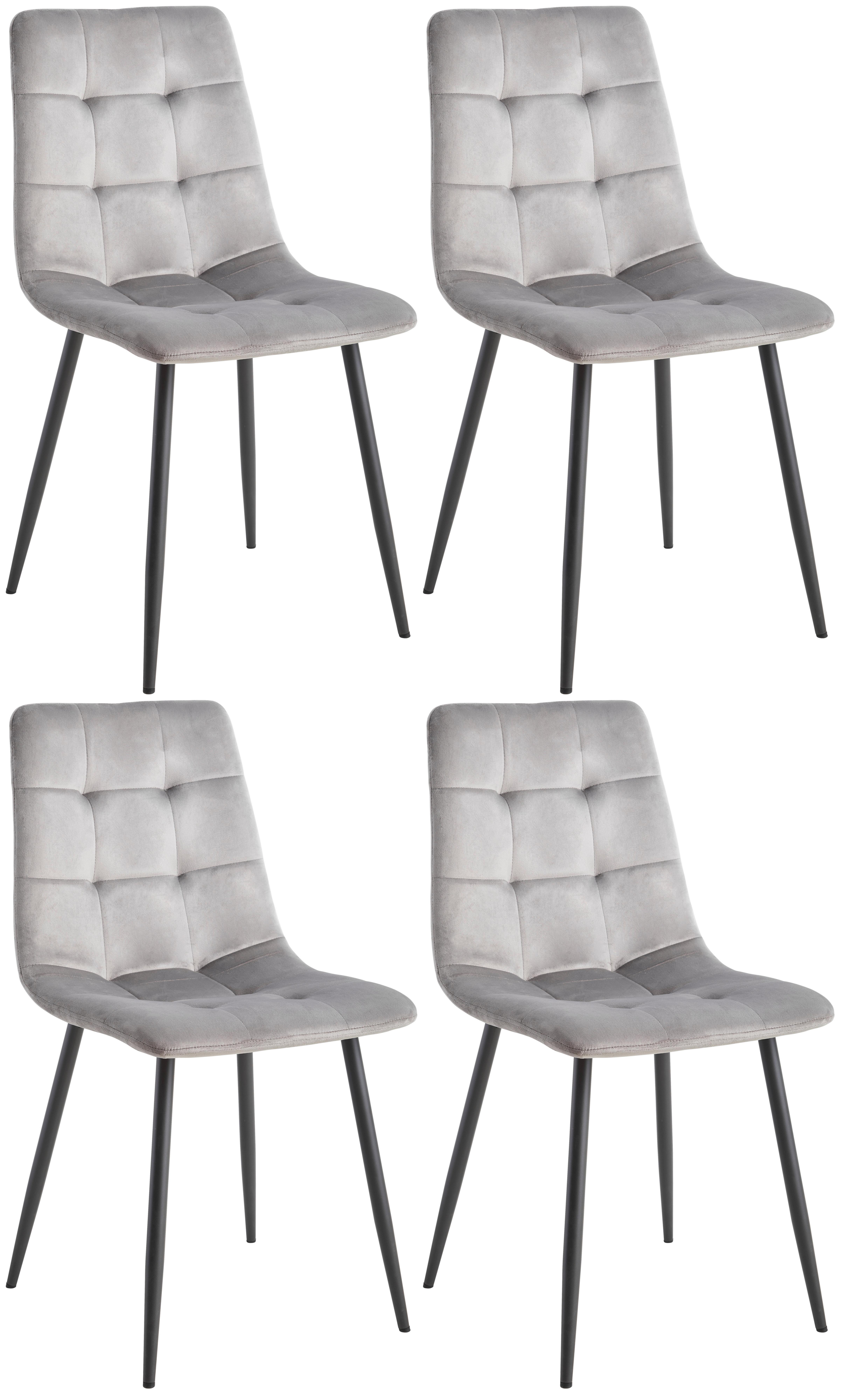 Stuhl Sit Samt Grau 4er-Set - Grau, MODERN, Textil/Metall (44/87/54cm) - P & B