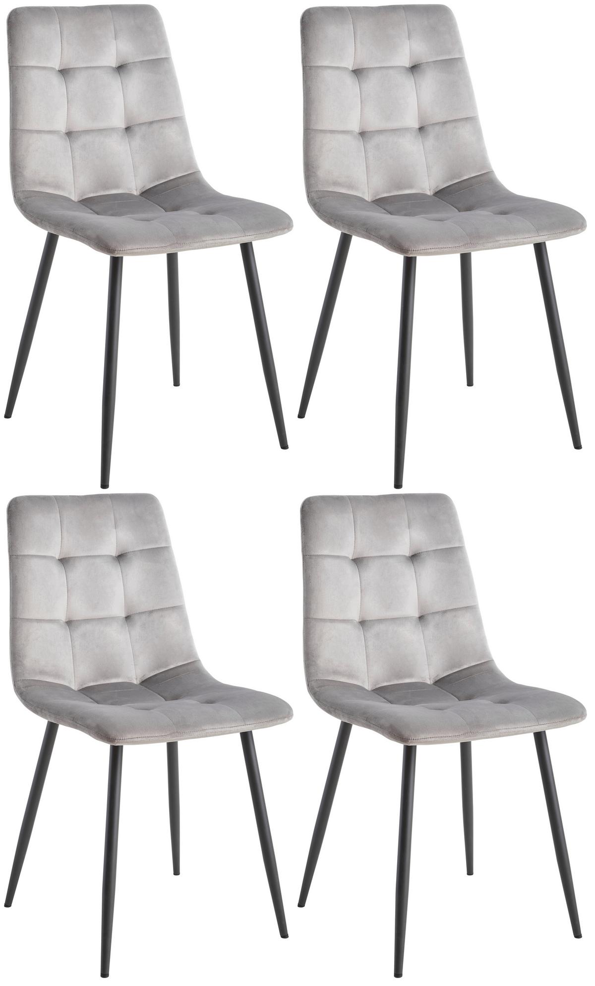 Stuhl Sit Samt Grau 4er-Set - Grau, MODERN, Textil/Metall (44/87/54cm) - P & B