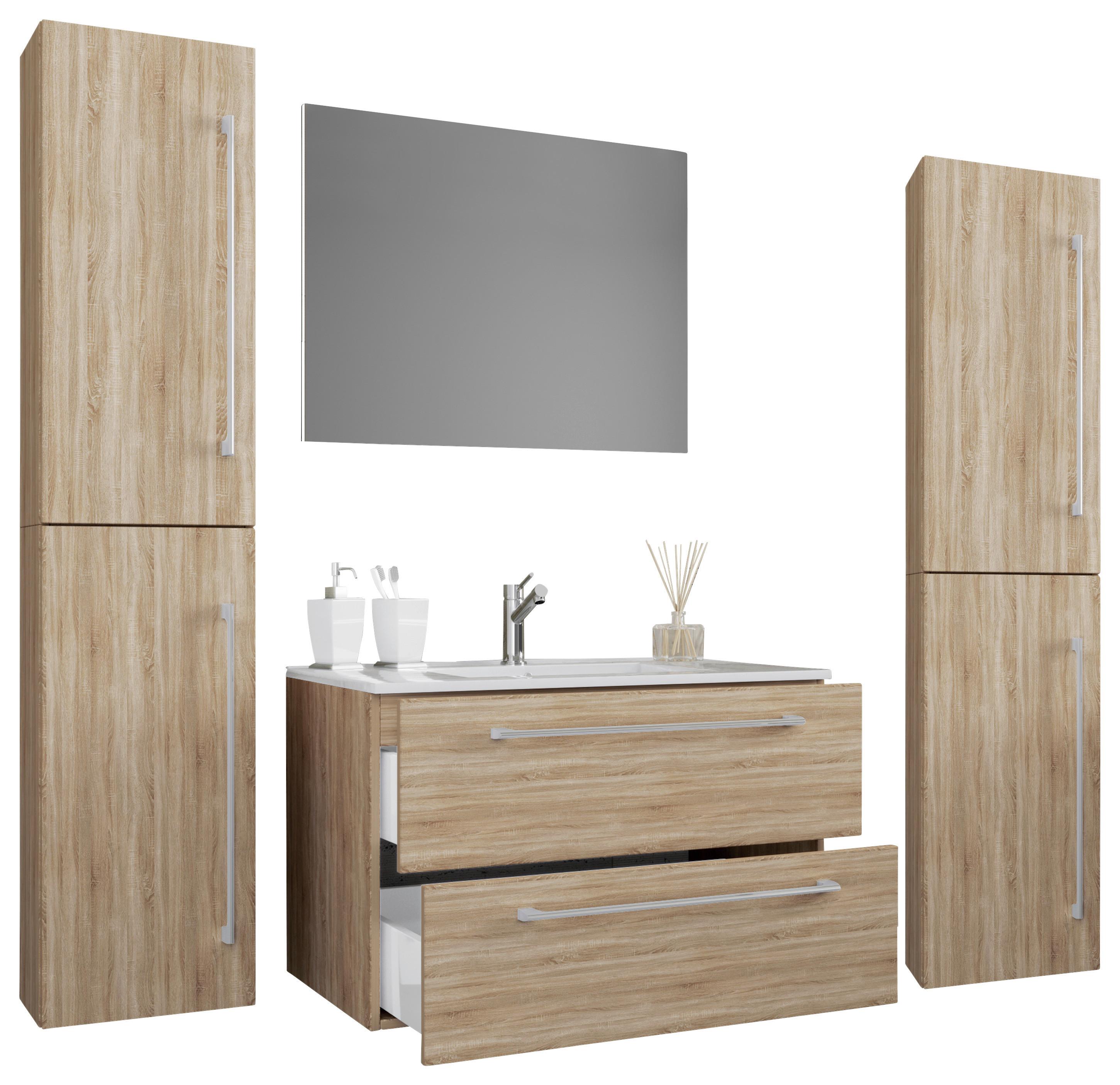 Badezimmer Badinos 5-teilig Sonoma Eiche B: 146 Cm - Weiß/Sonoma Eiche, MODERN, Keramik/Holzwerkstoff (147cm) - MID.YOU