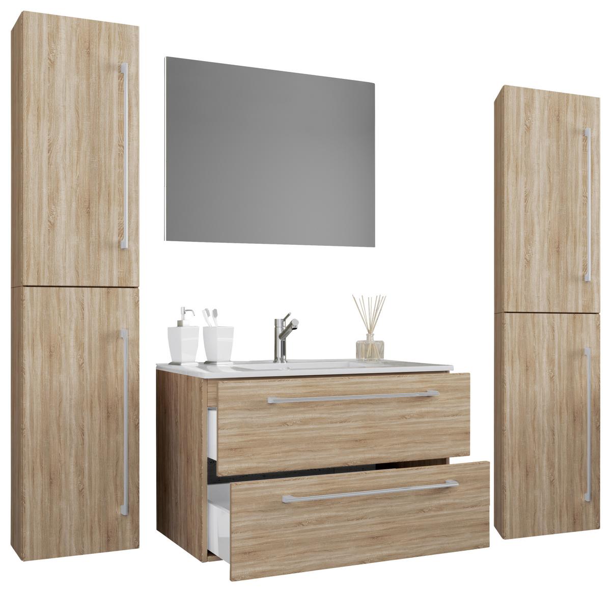 Badezimmer Badinos 5-teilig Sonoma Eiche B: 146 Cm - Weiß/Sonoma Eiche, MODERN, Keramik/Holzwerkstoff (147cm) - MID.YOU