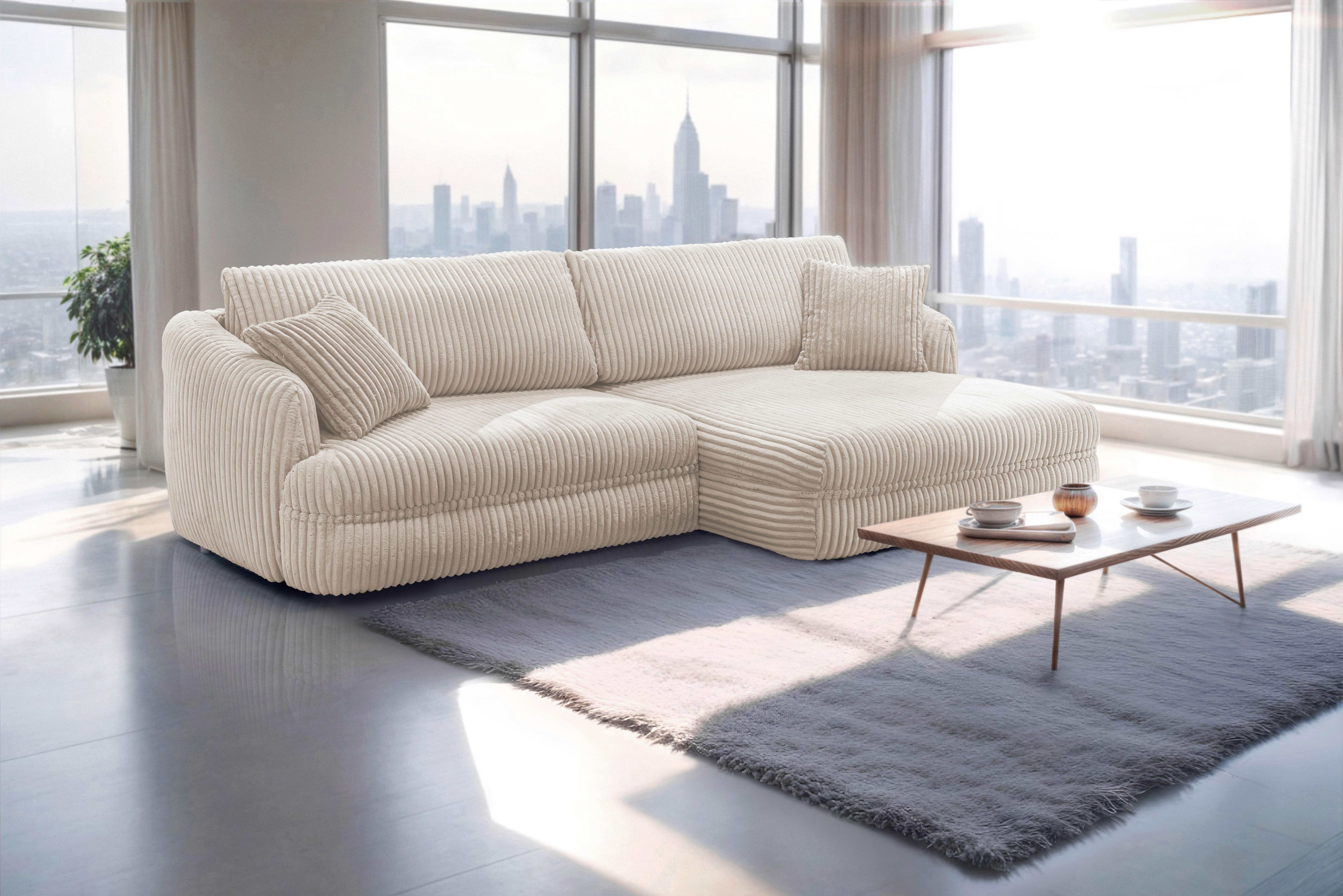 Ecksofa Lush Creme S: 284x161 cm - Creme/Schwarz, Design, Textil (284/161cm) - Livetastic