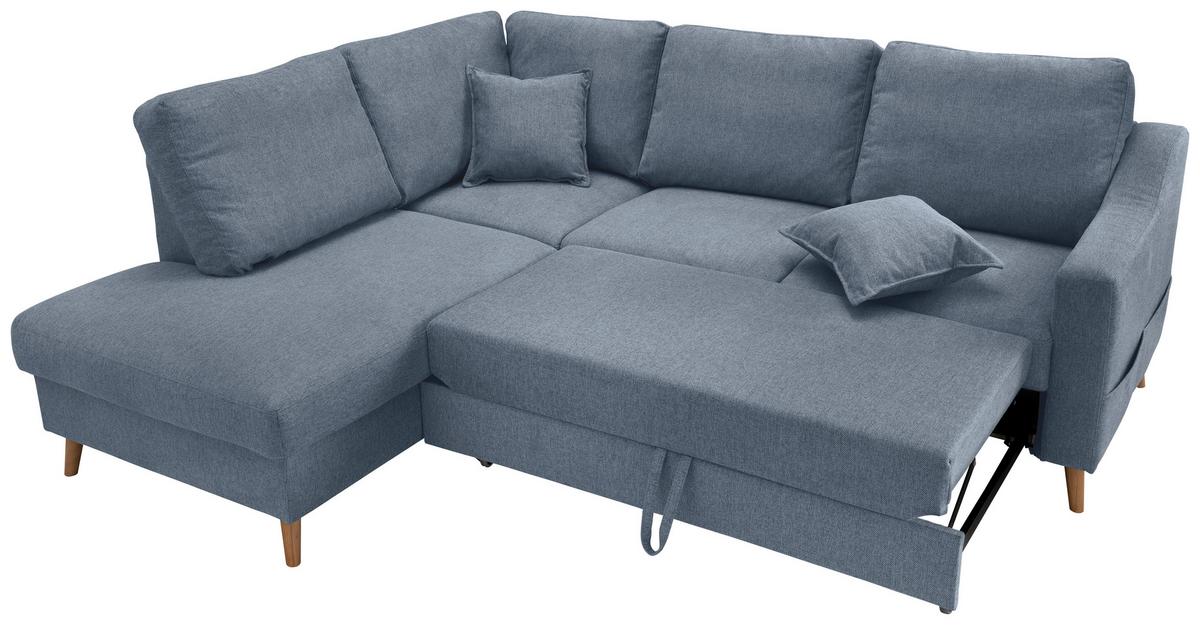 Ecksofa mit Schlaffunktion Valentina mit Kissen Blau - Blau/Naturfarben, KONVENTIONELL, Textil (200/230cm) - P & B
