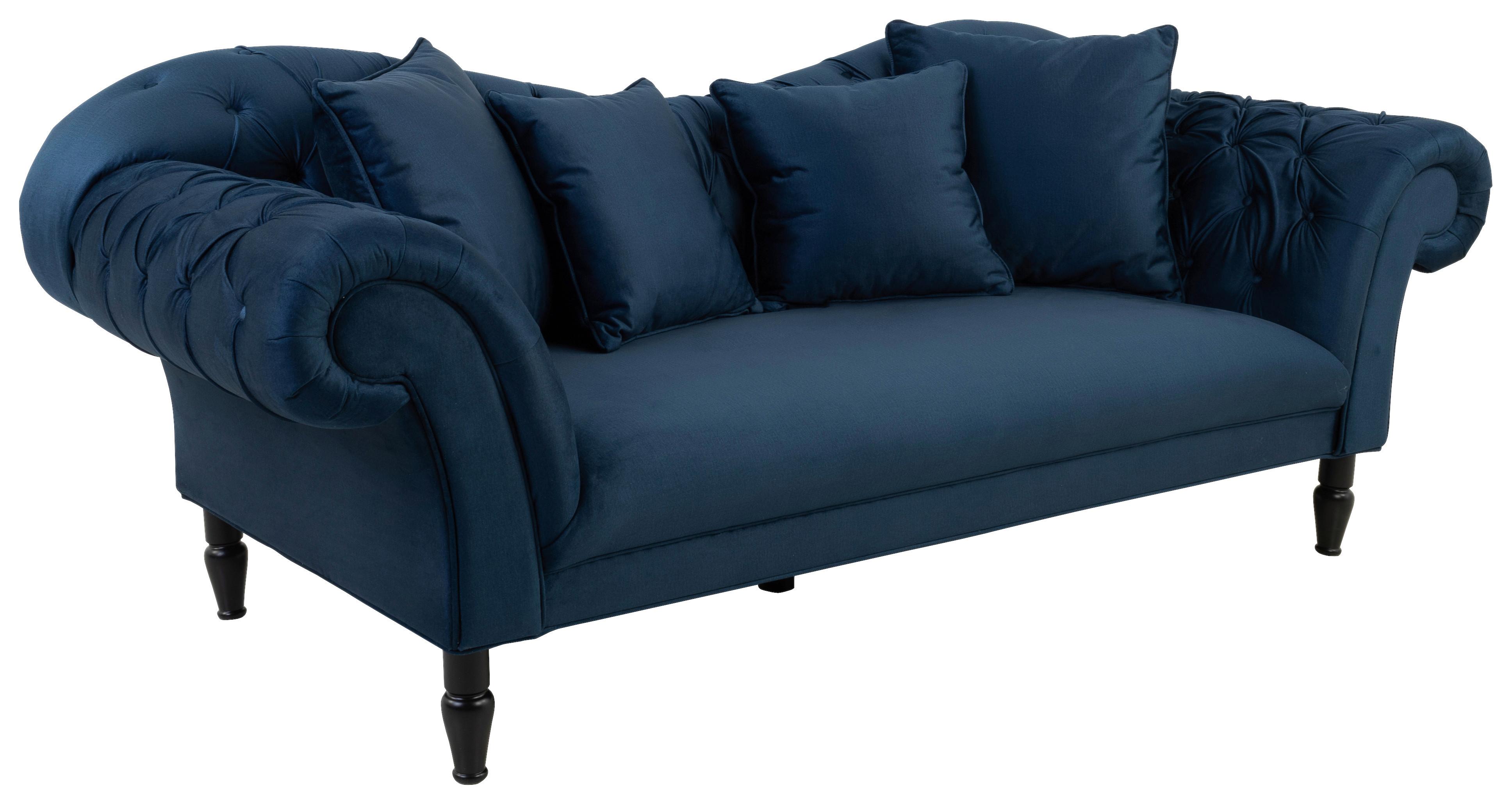 3-Sitzer-Sofa Cupido Dunkelblau Samt - Schwarz/Dunkelblau, Design, Textil (242/91/104cm) - MID.YOU