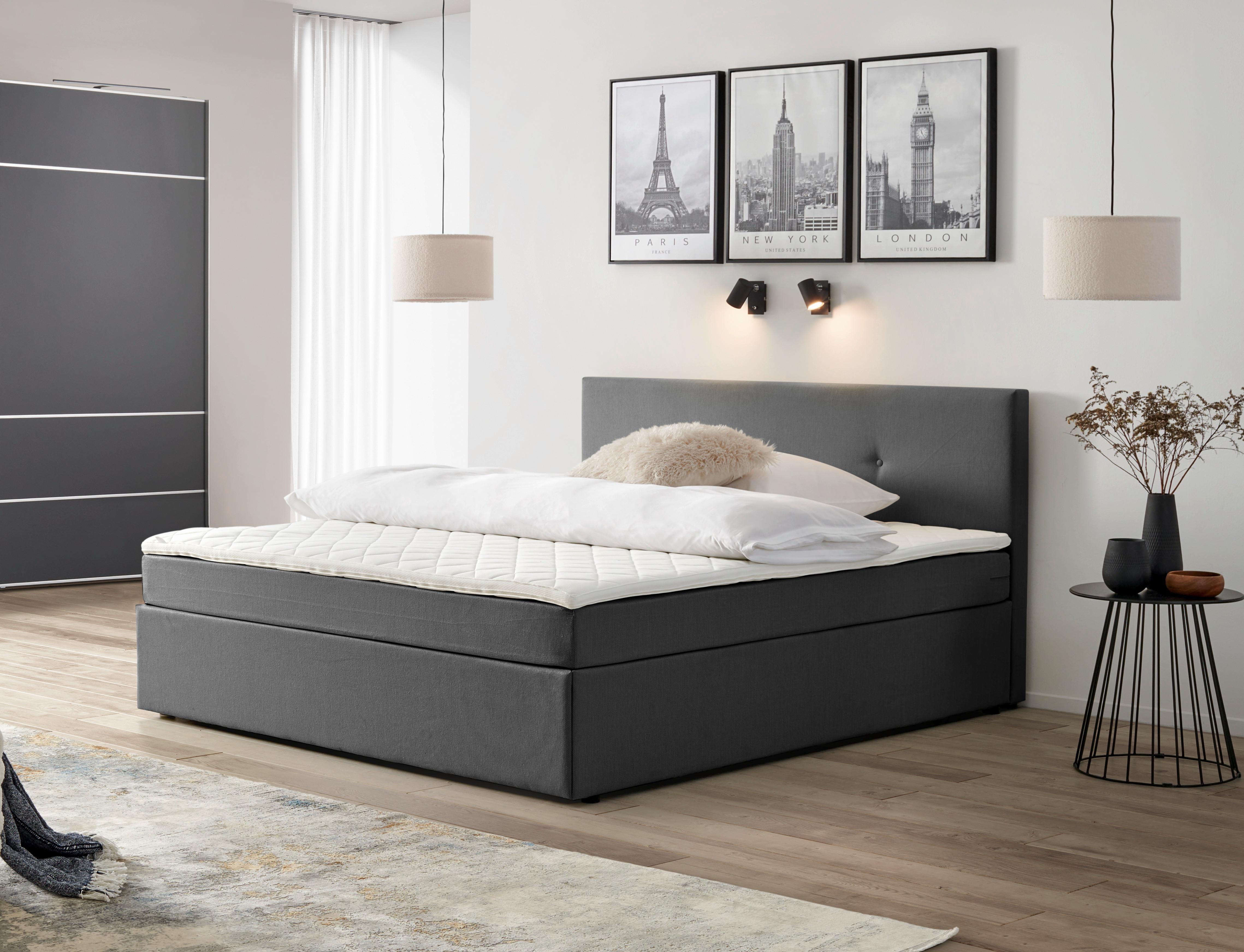 Boxbett Mit Topper 160x200 Antonio - Schwarz/Grau, KONVENTIONELL, Holz/Holzwerkstoff (160/200cm) - P & B