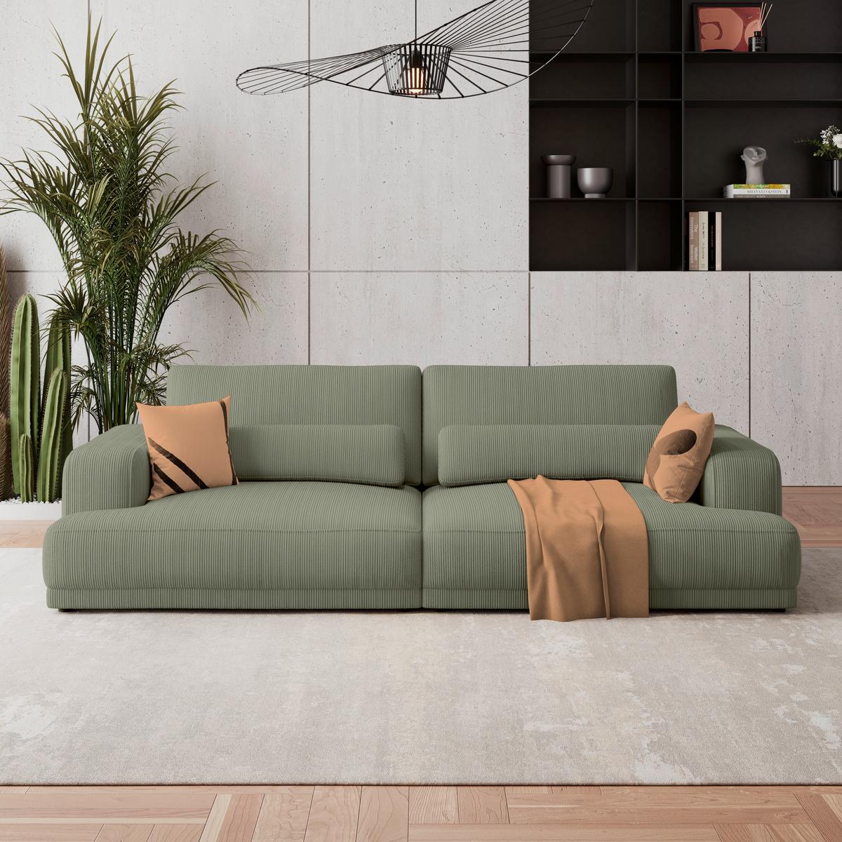Bigsofa Savona Cord hellgrün, 260x111cm - Hellgrün, Trend, Textil (260/77/111cm) - Luca Bessoni