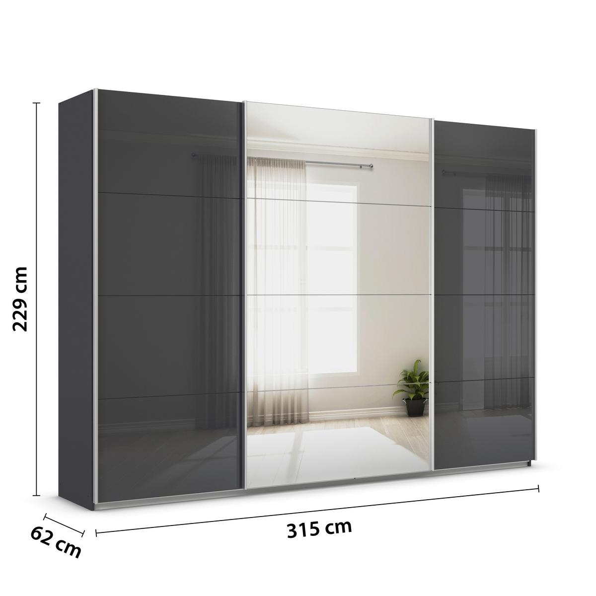 Tolóajtós Szekrény Feldkirch 315/229 Cm - ezüst/magasfényű antracit, Modern, faalapú anyag/Üveg (315/229/62cm)