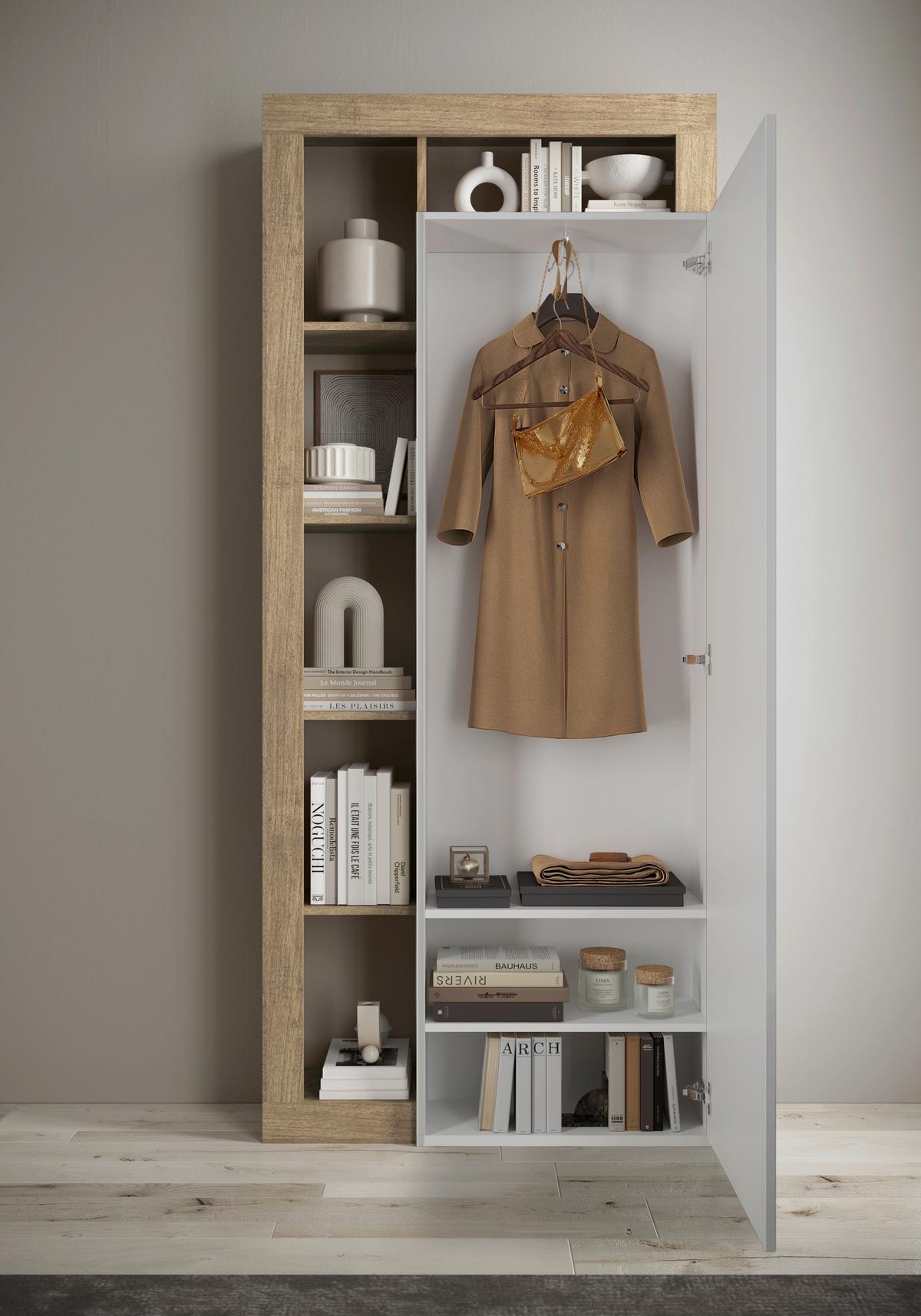 Garderobe Hamburg Eichefarben/Weiß B: 91 cm - Eichefarben/Weiß Hochglanz, Basics, Holzwerkstoff (91/209/30cm)