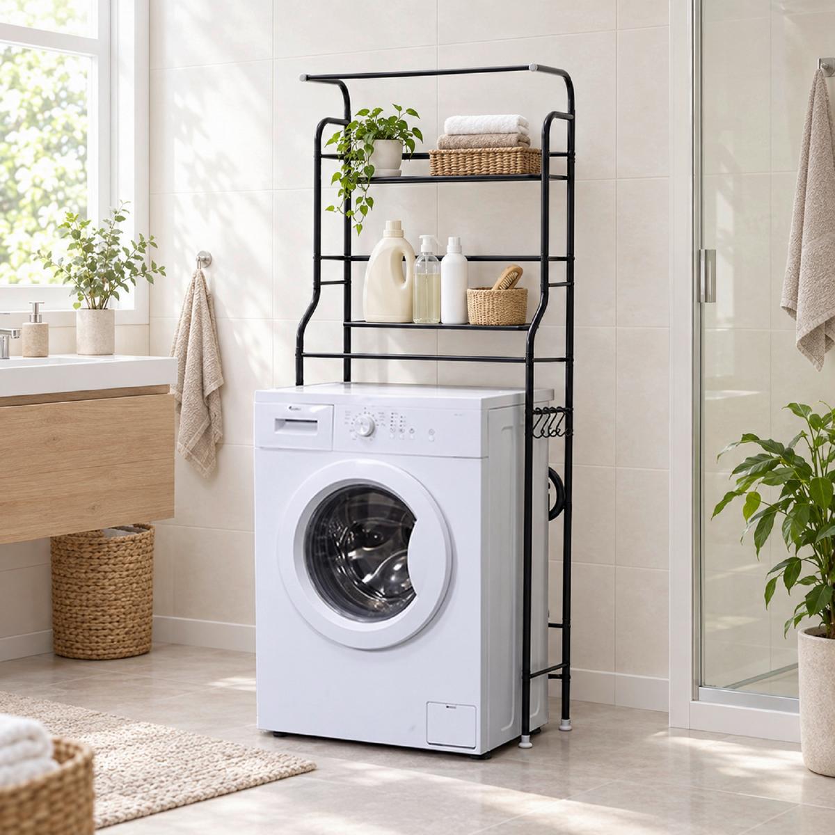 WASCHMASCHINENREGAL ANTON - Schwarz, Trend, Metall (65/162/25cm) - Homezone