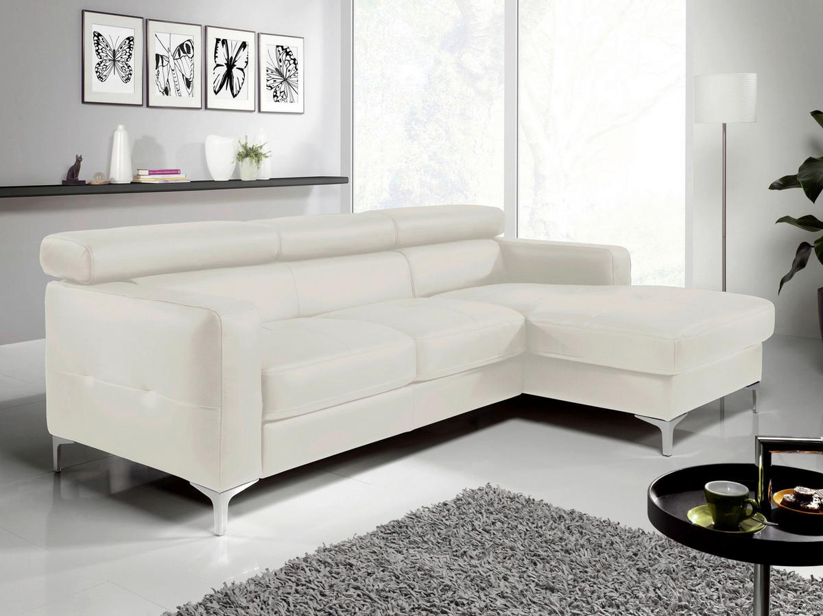 Ecksofa Mit Schlaffunktion Sammy Hellgrau - Chromfarben/Weiß, Design, Leder (227/168cm) - Livetastic
