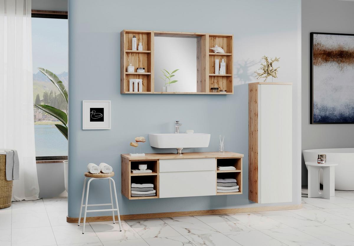 Hängender Waschbecken- Unterschrank Arosa B: 120 cm - Eiche Wotan/Weiß, MODERN, Holzwerkstoff (120/41/47cm) - Held