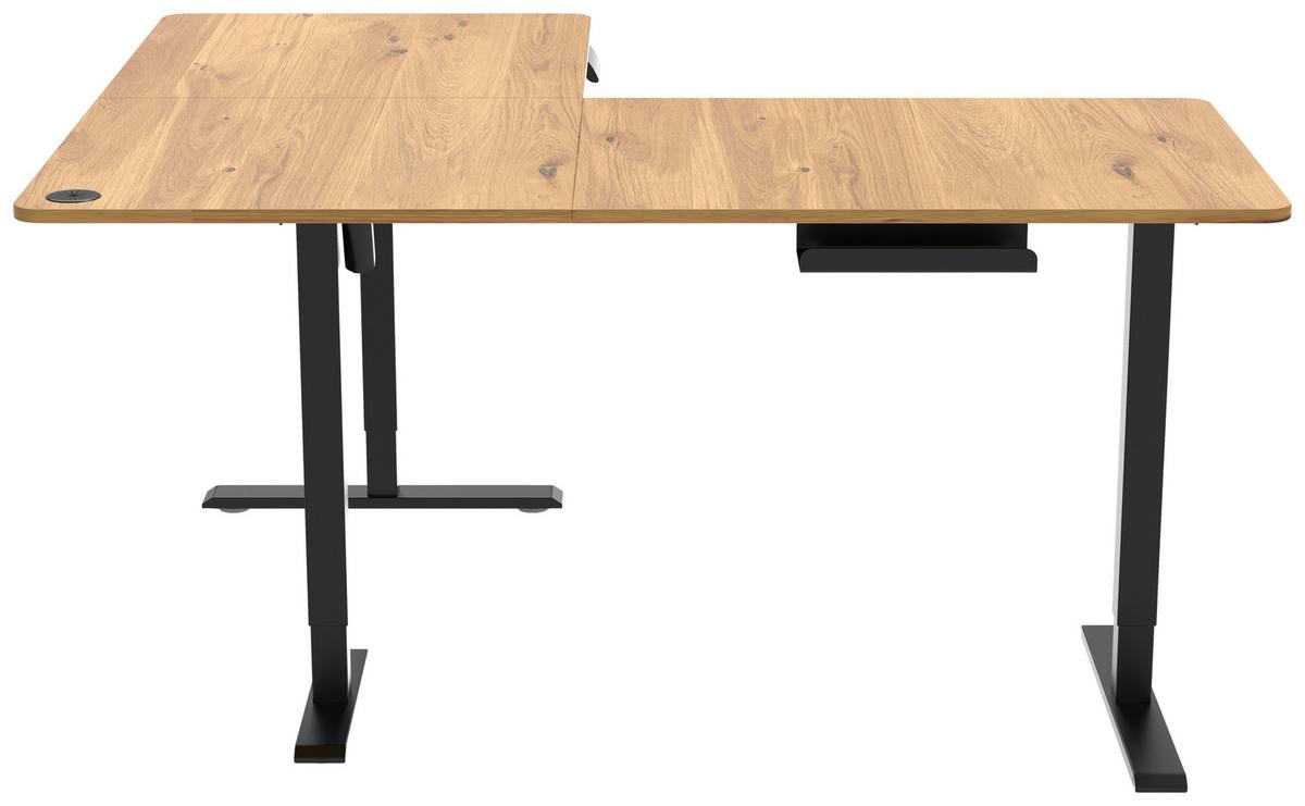 Eckschreibtisch Nimi Schwarz/Eiche L: 160cm - Plankeneiche/Schwarz, MODERN, Holzwerkstoff/Kunststoff (160/140/72-117cm) - Livetastic