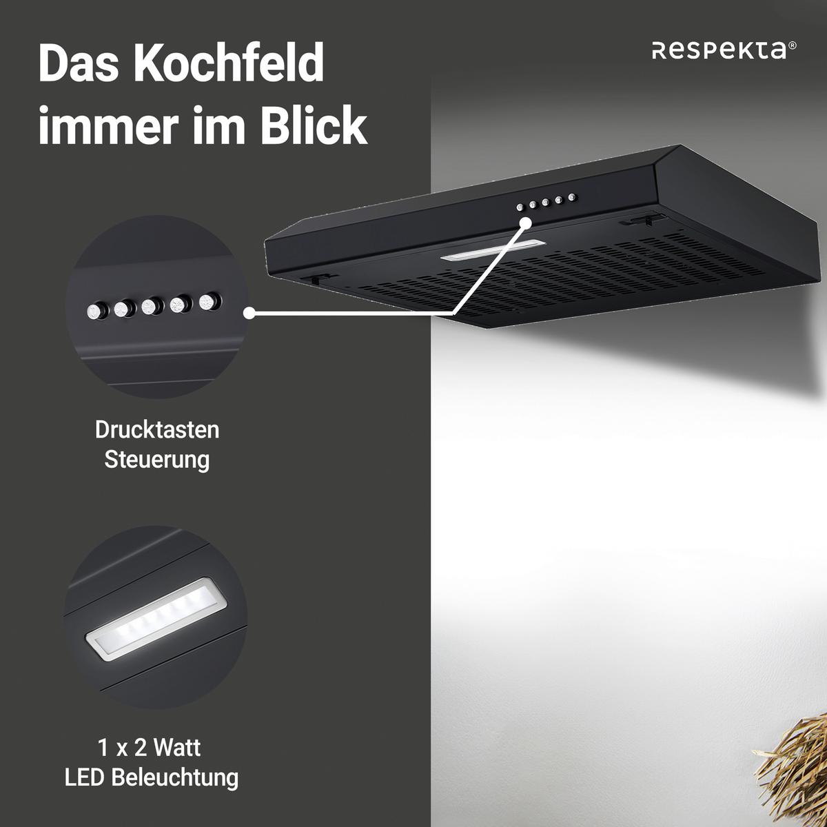 DUNSTABZUGSHAUBE Schwarz B: 60cm - Schwarz, Trend, Metall (60/8/46,5cm) - Respekta